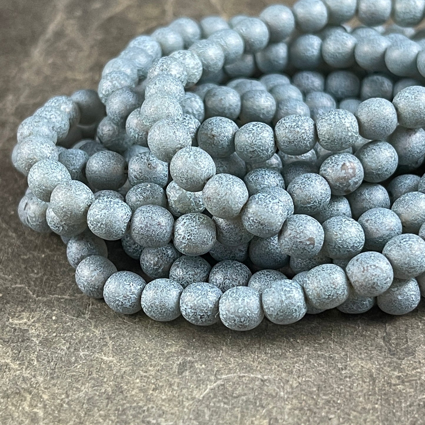 Blue Czech Glass Beads 6mm Round Glass Beads Green Glass with Etched Finish and Turquoise Wash (D6/N-009) * Qty. 30