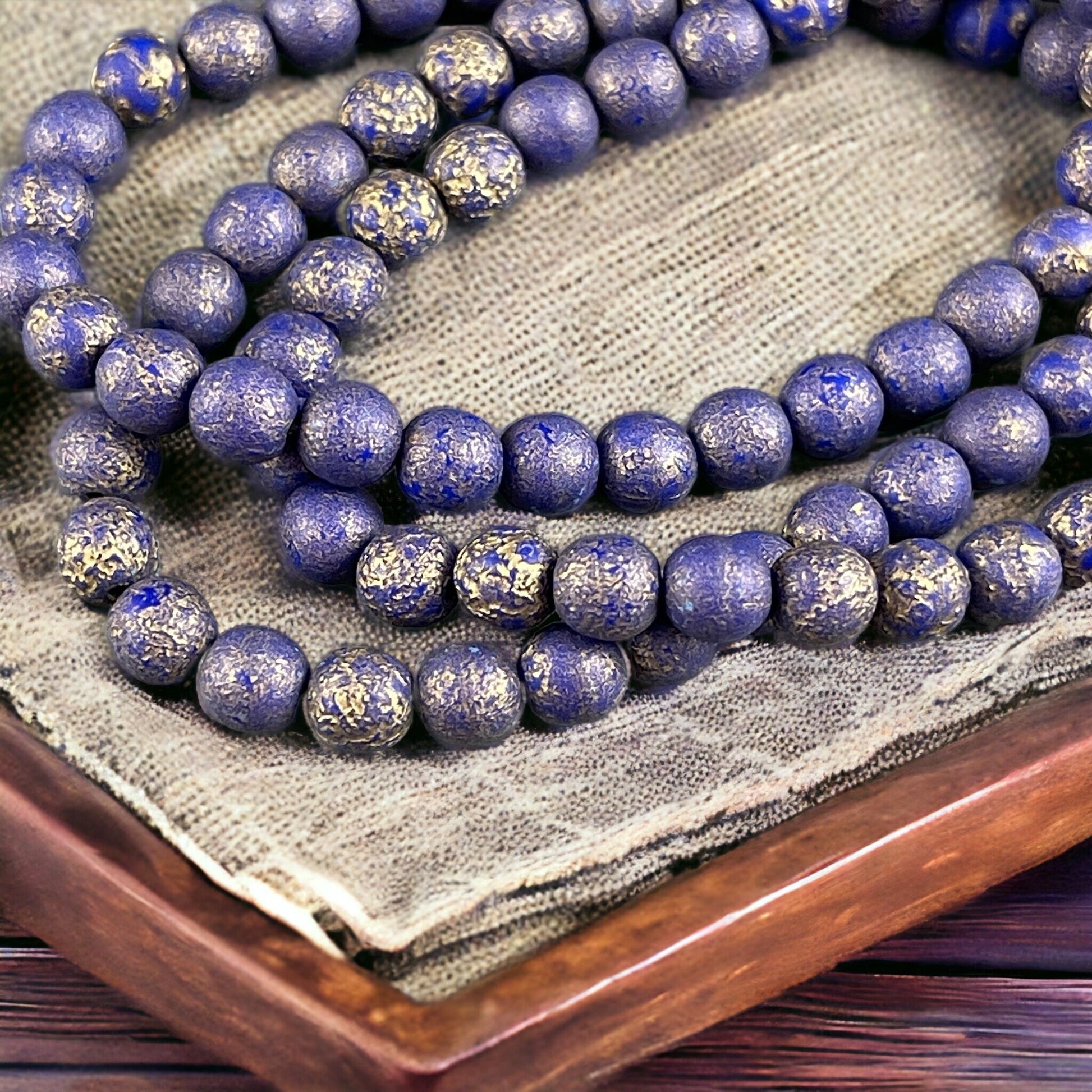 Purple Czech Glass Beads 6mm Round Glass Beads Indigo Glass with Etched Finish and Gold Wash (D6/N-025) * Qty. 30