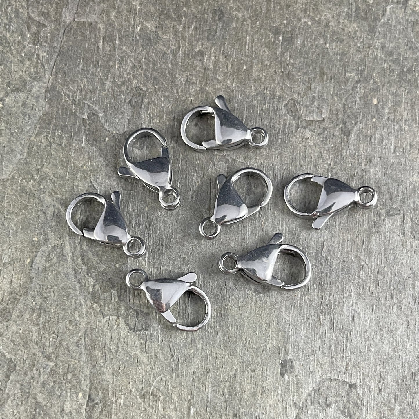 15mm Platinum Silver Lobster Clasps ~ 15x9mm Stainless Steel Lobster Claw Clasp (F182-01P) * Qty. 10