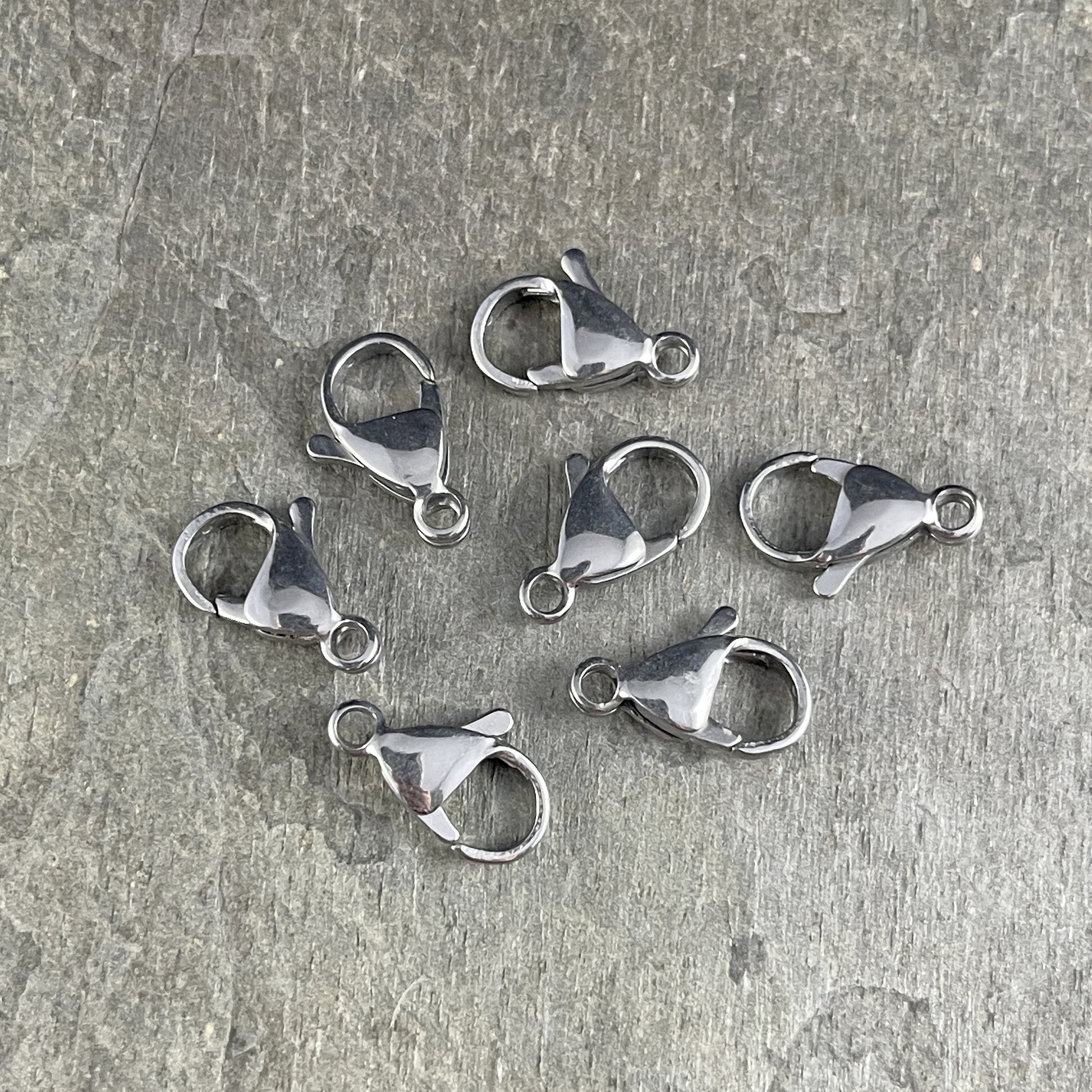 15mm Platinum Silver Lobster Clasps ~ 15x9mm Stainless Steel Lobster Claw Clasp (F182-01P) * Qty. 10