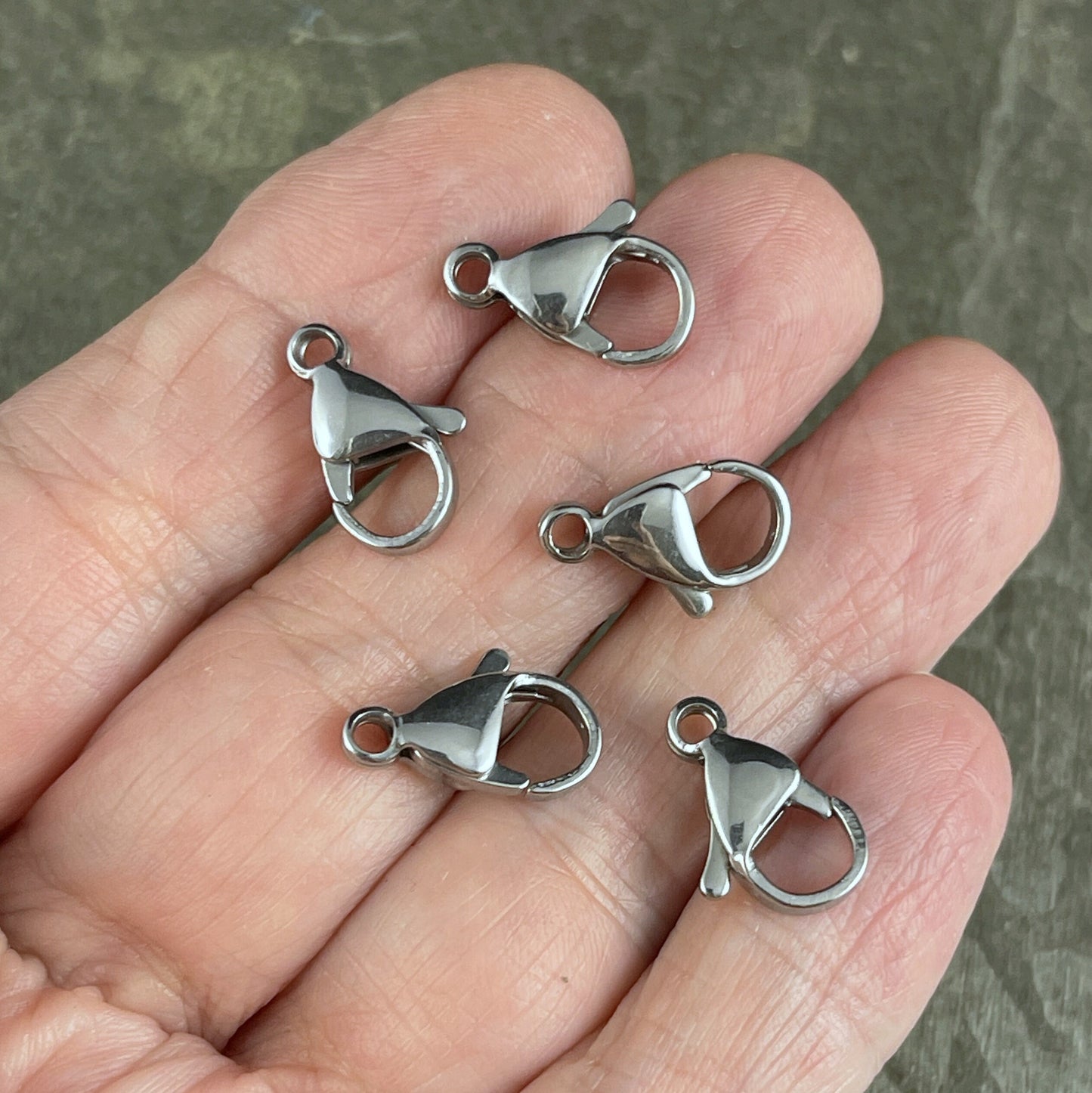 15mm Platinum Silver Lobster Clasps ~ 15x9mm Stainless Steel Lobster Claw Clasp (F182-01P) * Qty. 10