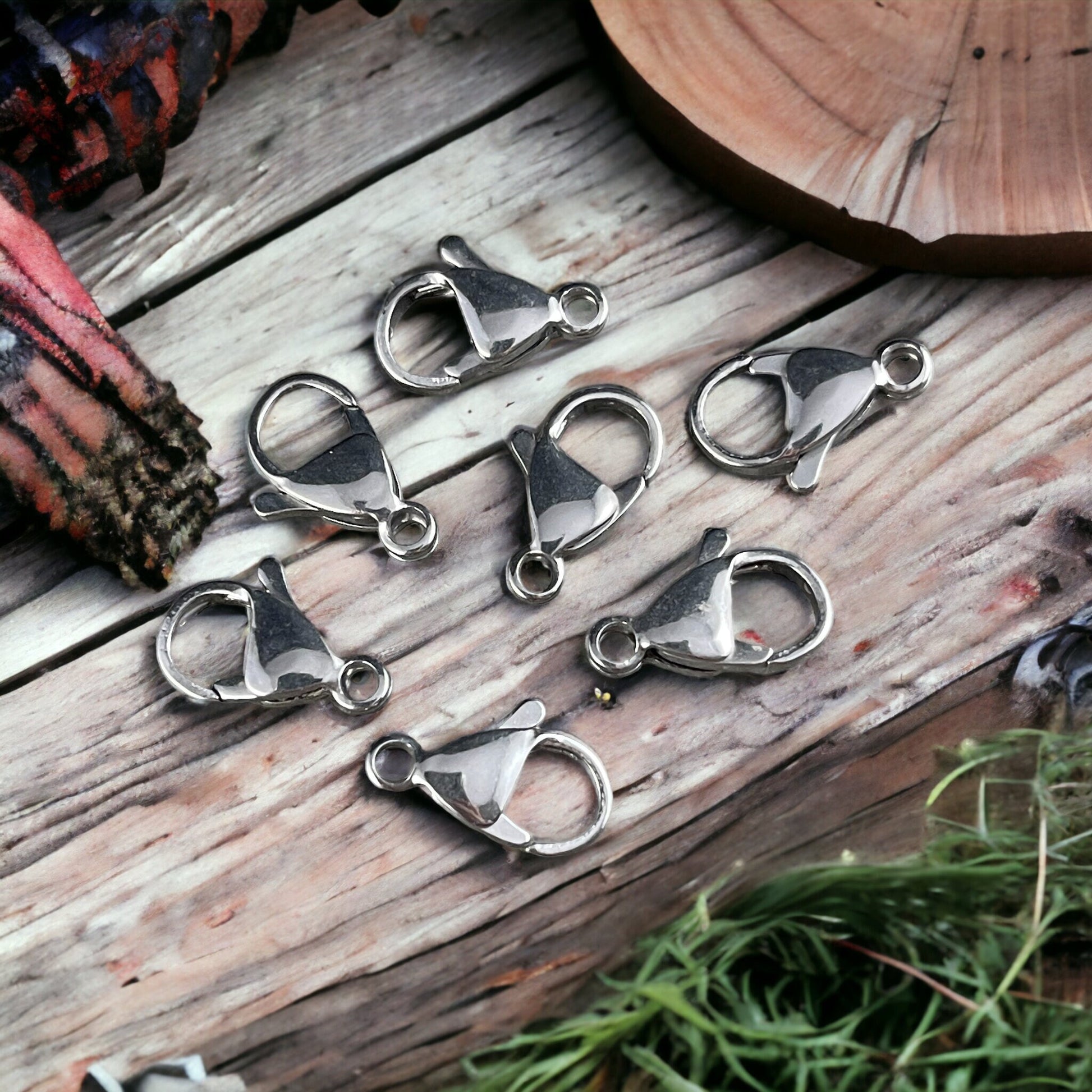 15mm Platinum Silver Lobster Clasps ~ 15x9mm Stainless Steel Lobster Claw Clasp (F182-01P) * Qty. 10