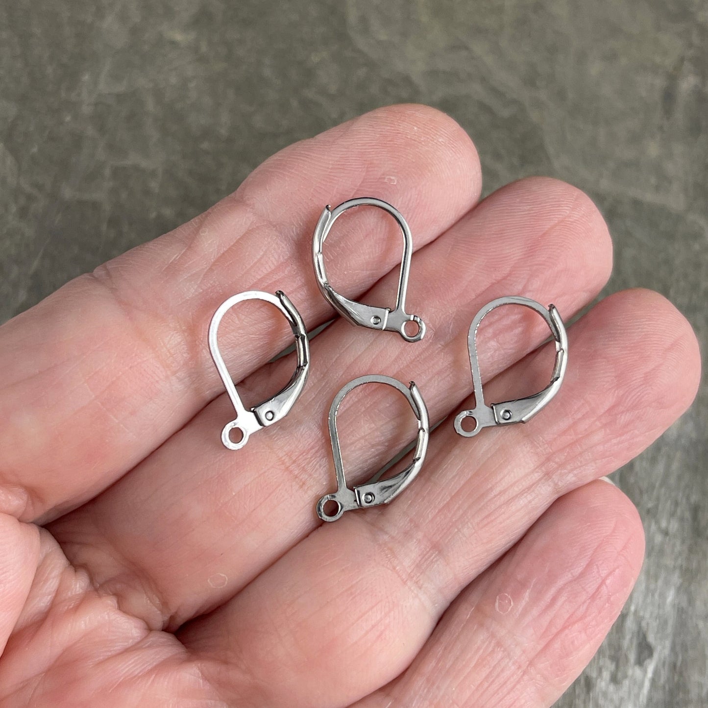 Stainless Steel Lever Back Earwires ~ 15x10mm Hypoallergenic Leverbacks ~ Platinum Silver Ear Wires for Sensitive Ears (E007) * Qty. 20