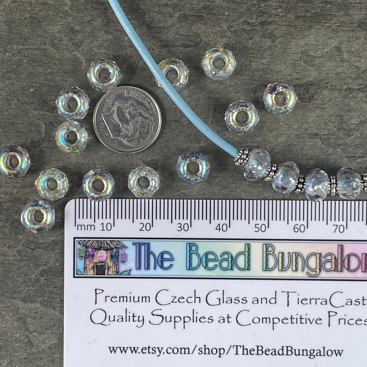 Crystal AB Large Hole Rondelles ~ 9x6mm Roller Beads with 3.5mm hole ~ Clear Glass With Silver Flecks and AB Finish (ROL/N-0608) * Qty. 10