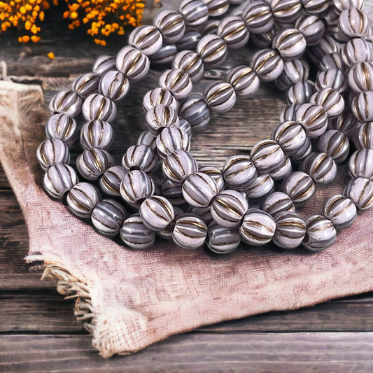 6mm Large Hole Melon ~ Thistle Purple Round Melon Beads with Bronze Wash ~ Large Hole Lavender Czech Glass Beads (BH6/N-137) * Qty 25