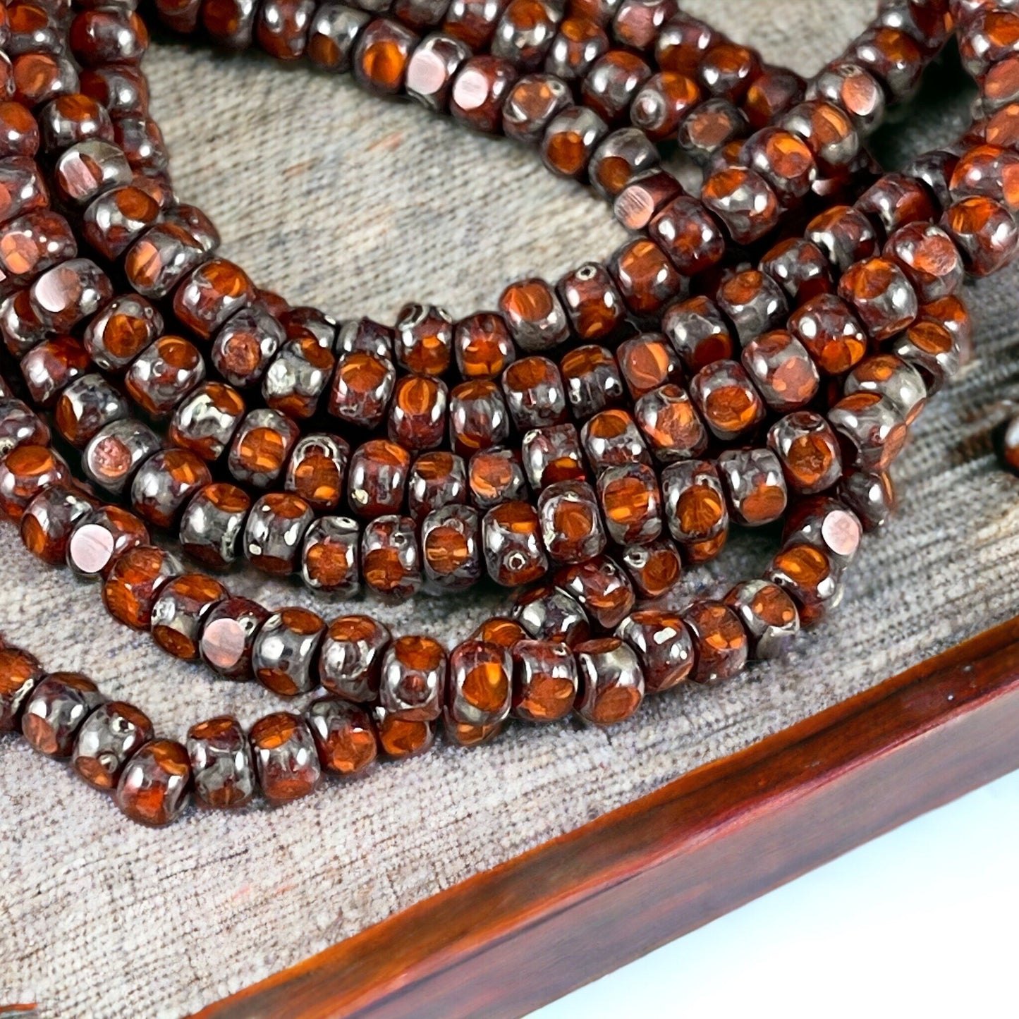 Pumpkin Orange Picasso Trica Beads ~ 4x3mm Faceted Czech Glass Seed Beads ~ Dark Orange Picasso Beads (TRICA/N-1197) * Qty. 50