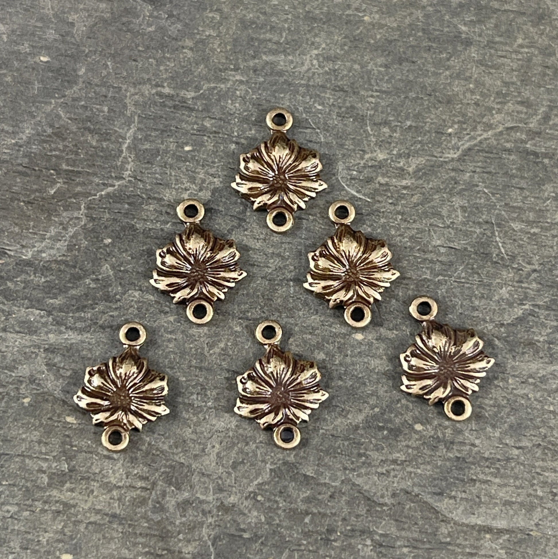 Small Flower Theme Link ~ Oxidized Brass Detailed Flower Link for Jewelry ~ 11x8mm Brass Link (VJS/C85) * Qty. 4