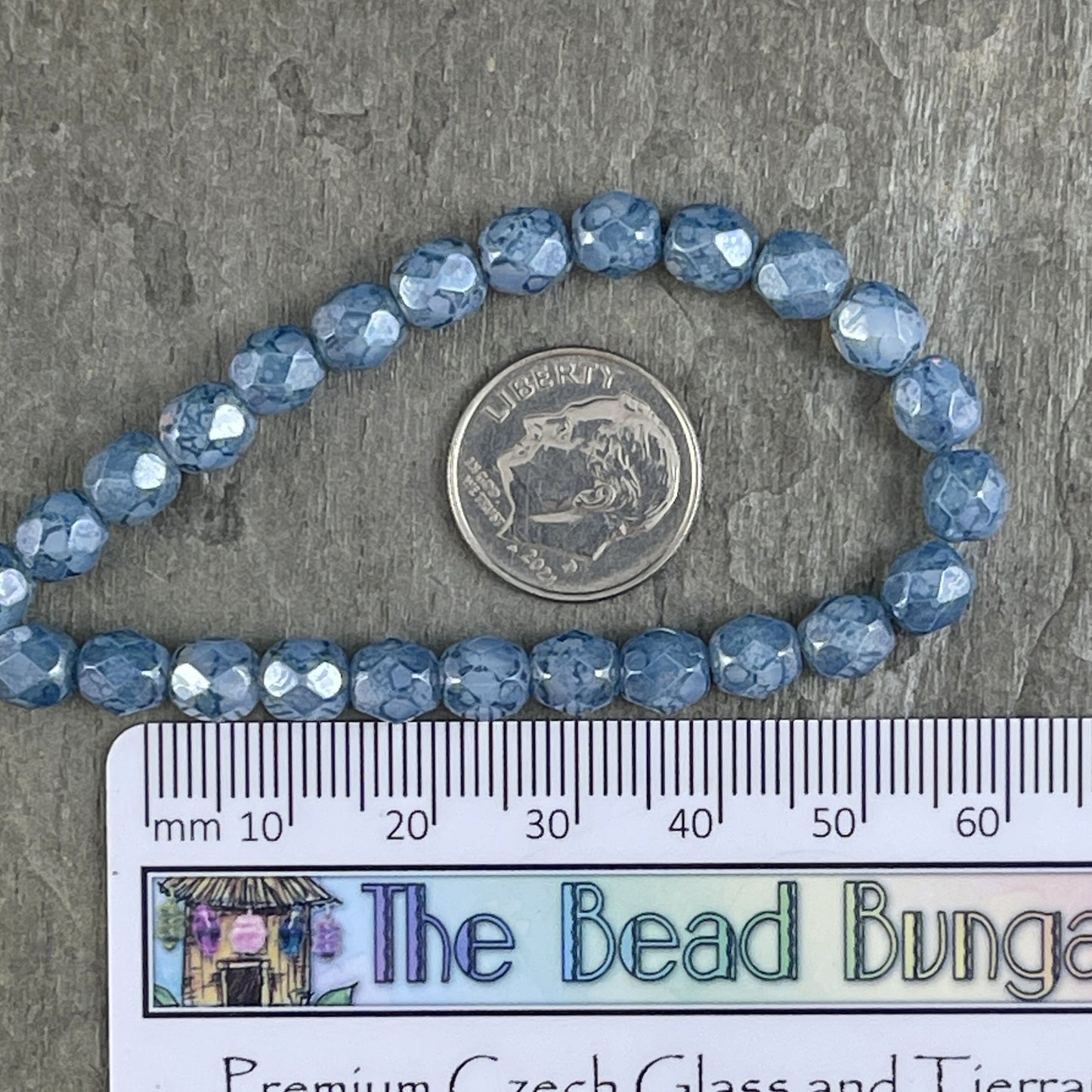 Blue Czech Glass Beads 6mm Faceted Round Glass Beads Steel Blue Marbled Picasso Beads (FP6/N-021) * Qty. 25