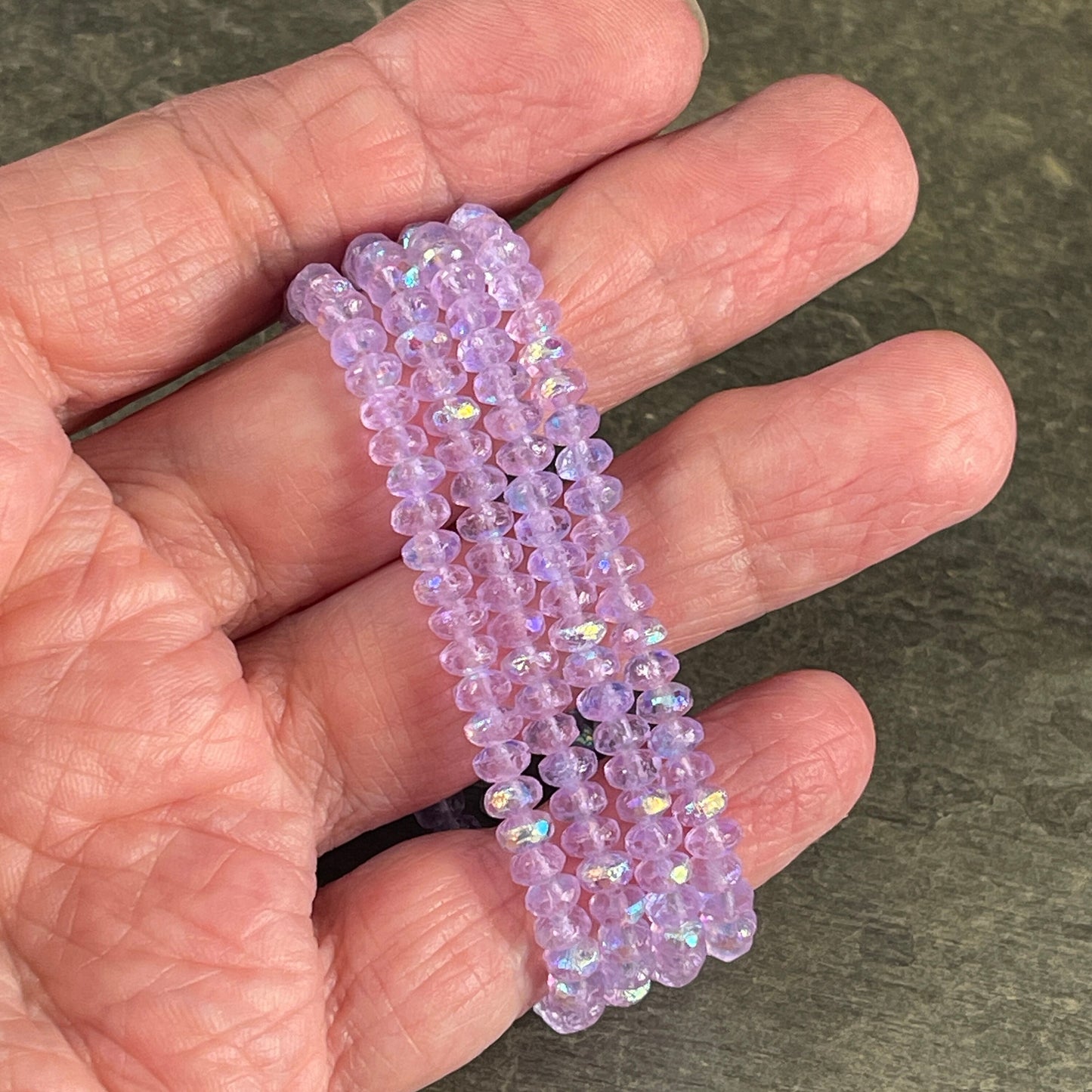 Faceted Lilac Czech Glass Rondelles ~ Transparent Etched Thistle with AB Finish ~ 4x2.5mm Purple Spacer Beads (RON3/N-0544) * Qty. 50