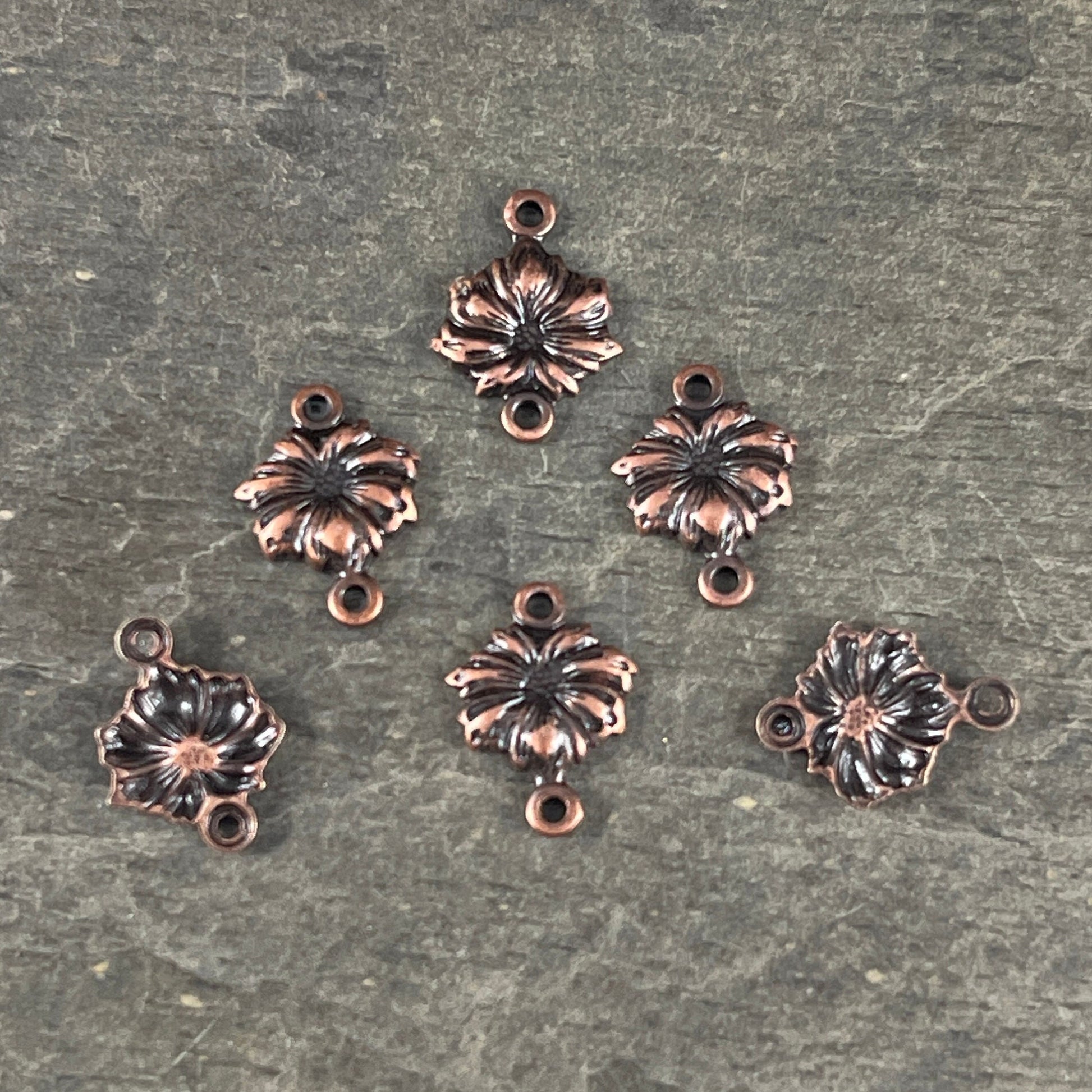 Small Flower Theme Link ~ Antiqued Copper Detailed Flower Link for Jewelry ~ 11x8mm Copper Link (VJS/S248) * Qty. 4