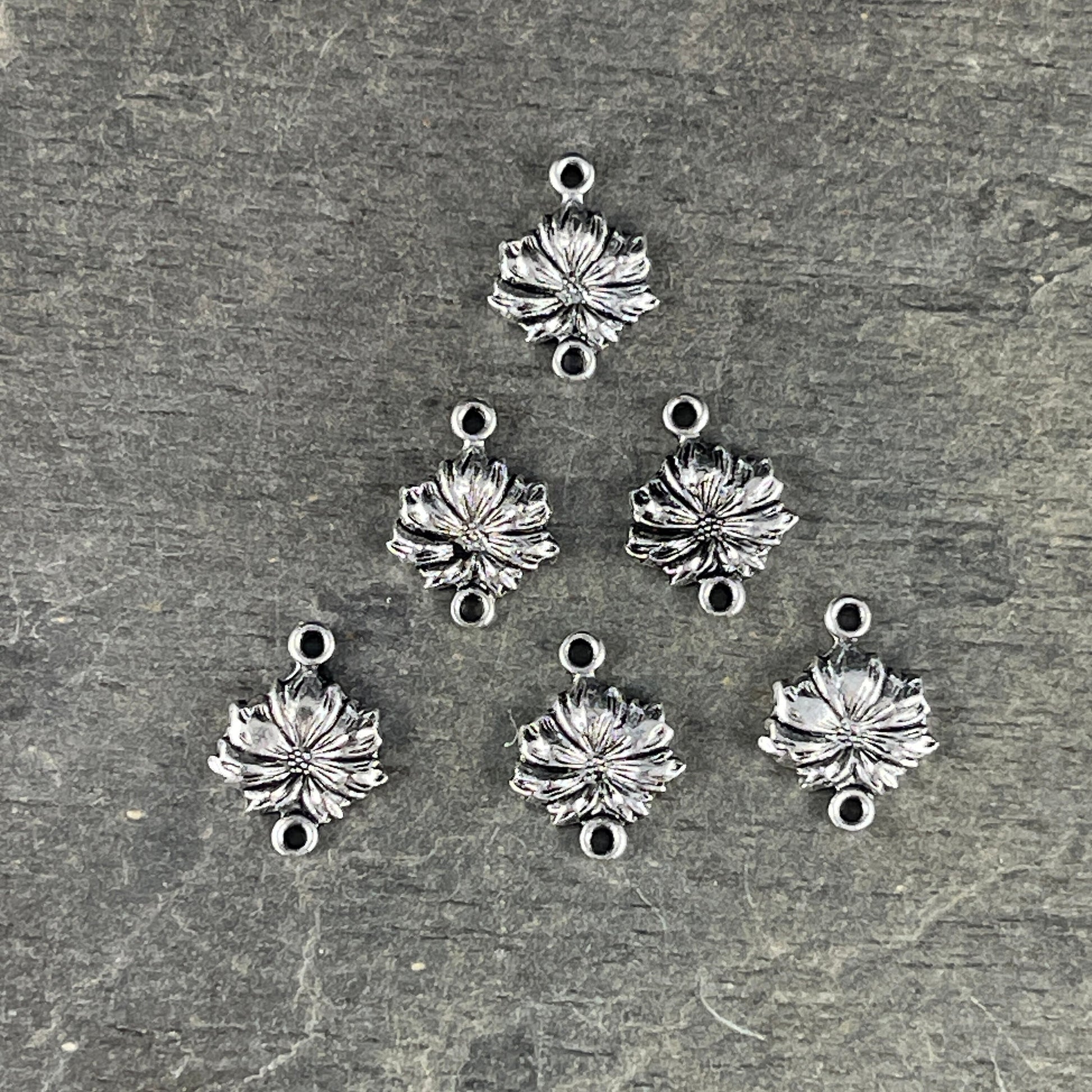 Small Flower Theme Link ~ Oxidized Silver Link for Jewelry ~ Detailed 11x8mm Silver Flower Link (VJS/G22) * Qty. 4