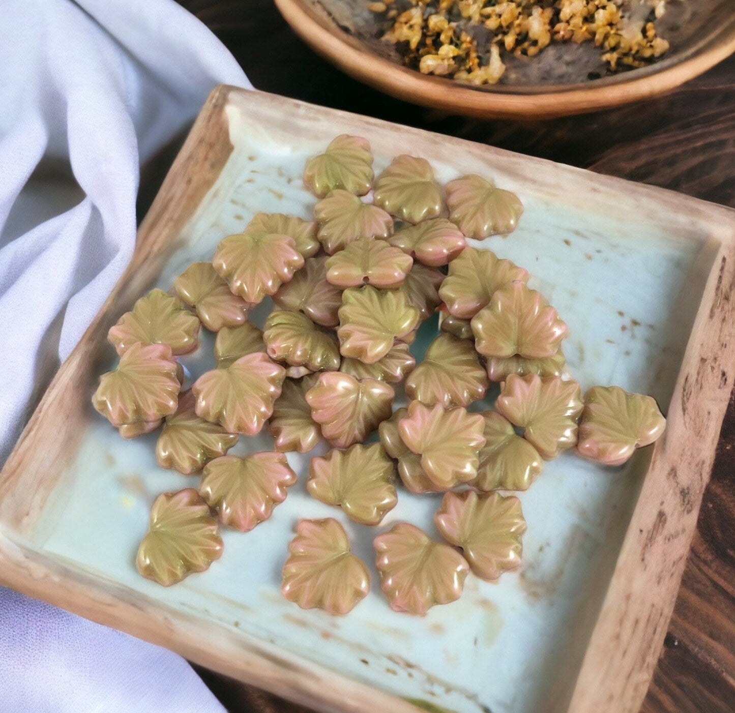 Pink and Green Maple Leaf Bead ~ 10x13mm Maple Leaf Beads ~ Czech Glass Beads ~ Pink and Green Silk Glass Maple Leaf (RJ-0522) * Qty. 8