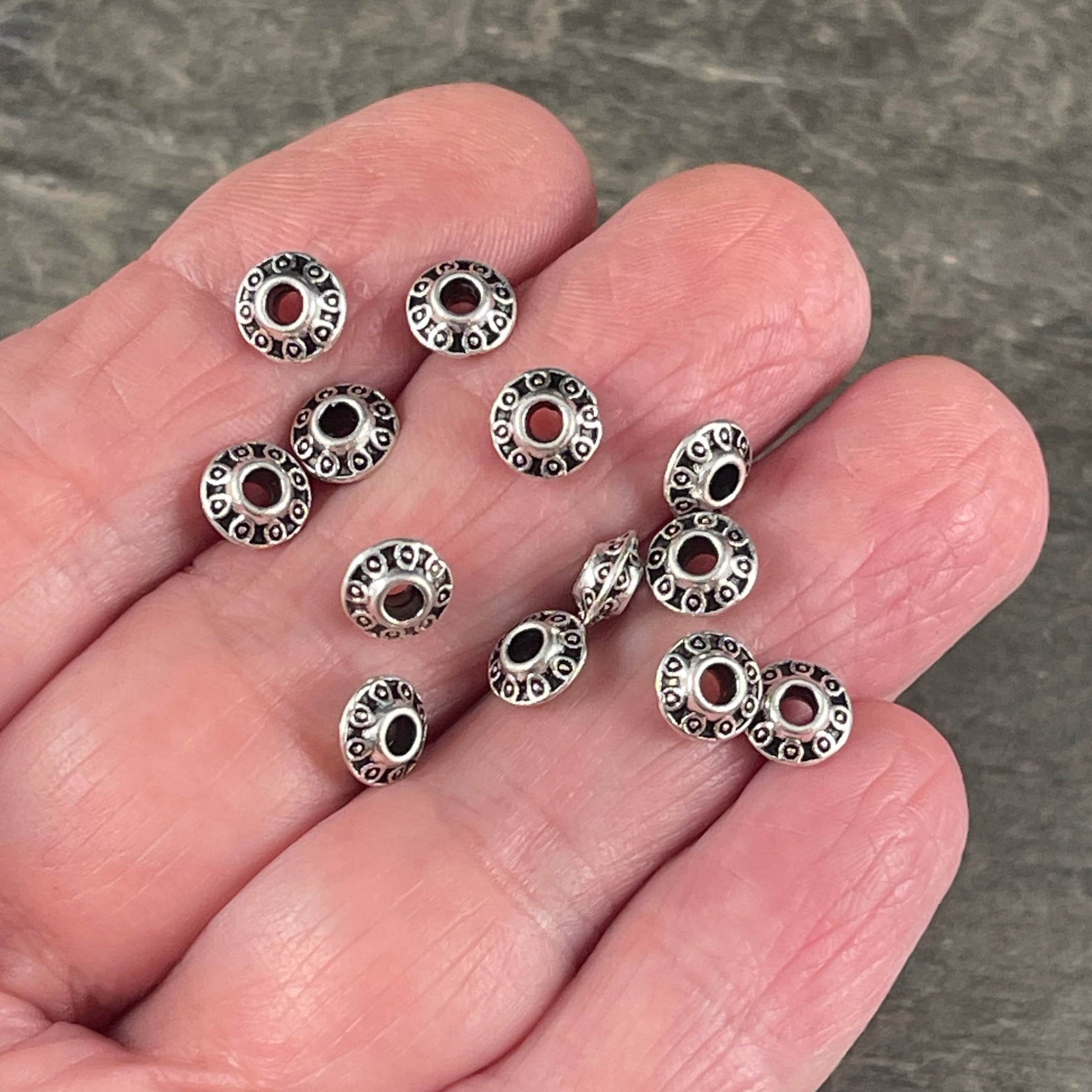 Antiqued Silver Spacer Beads ~ Silver Bicone Spacer - 6x3mm Silver Saucer Beads (0725Y-S) * Qty. 100