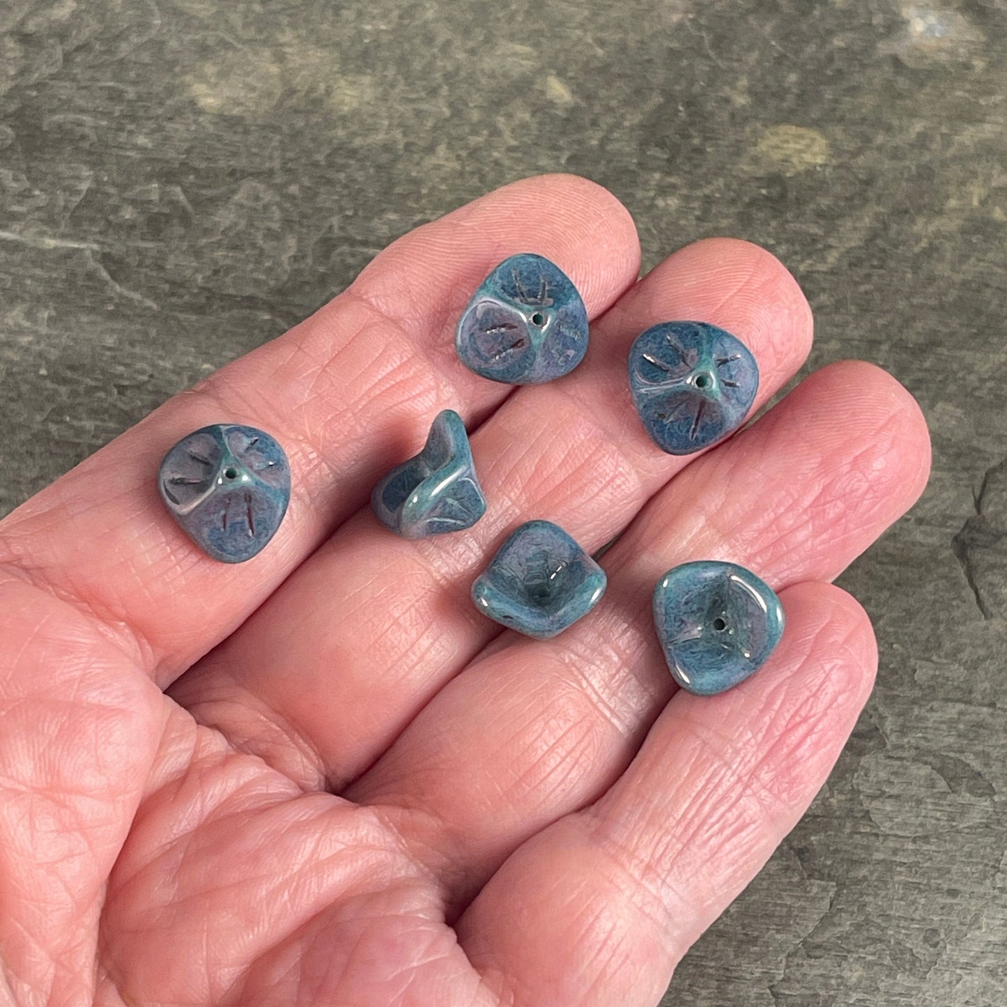 Slate Blue 3-Petal Flower Beads ~ Czech Glass Beads ~ 12x9mm Dark Blue Glass Flower Beads (FLLB/RJ-1066) * Qty. 8