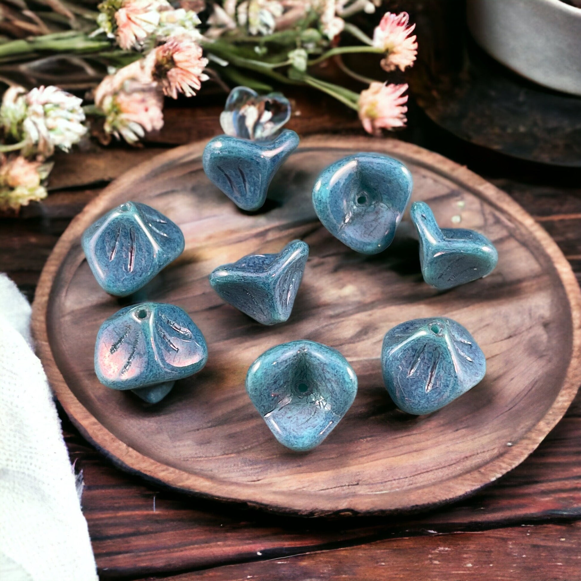 Slate Blue 3-Petal Flower Beads ~ Czech Glass Beads ~ 12x9mm Dark Blue Glass Flower Beads (FLLB/RJ-1066) * Qty. 8