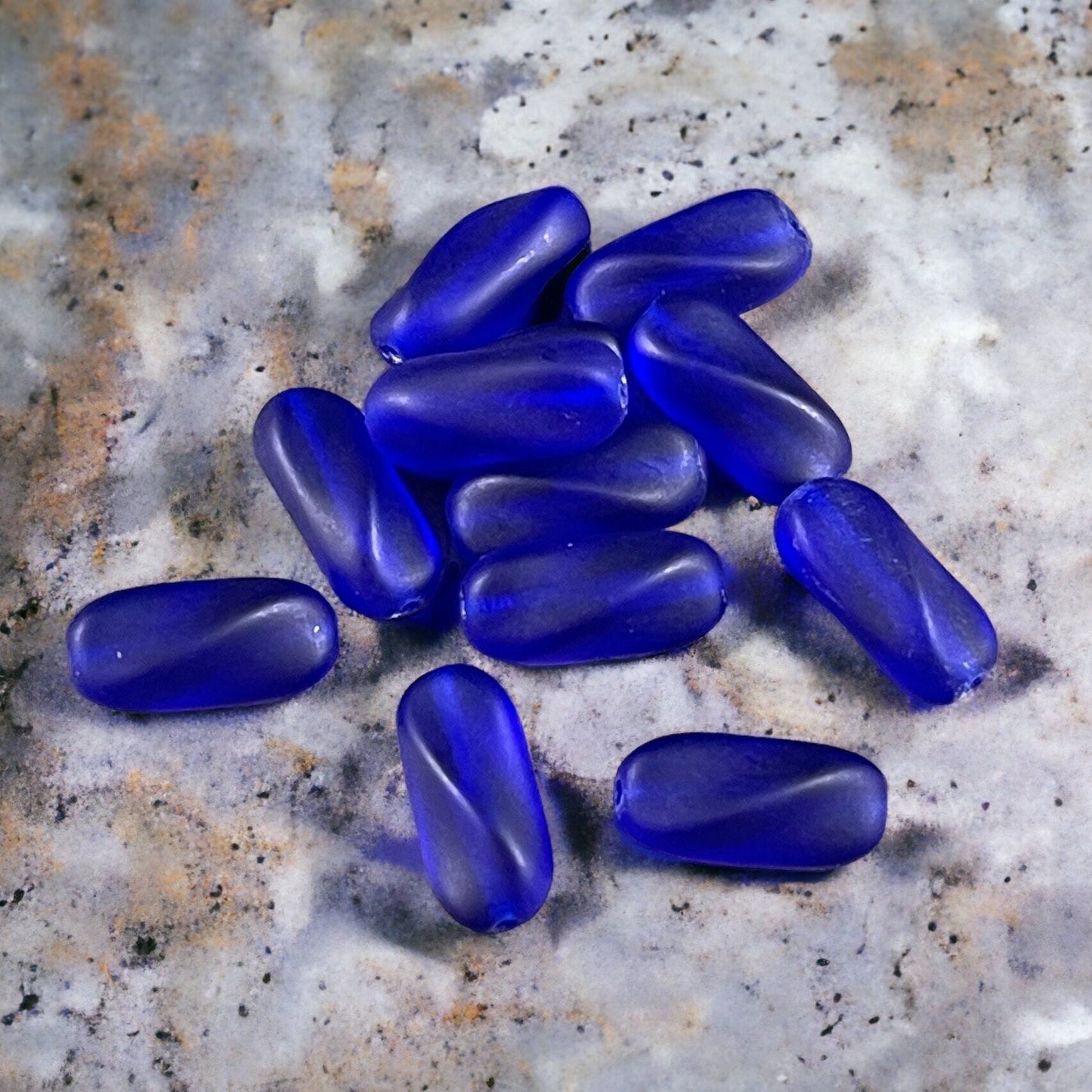 Cobalt Blue Twisted Oval Beads Matte Finish Cobalt Blue Bead 14x6mm Blue Czech Glass Beads (SPI/RJ-1717) * Qty. 12