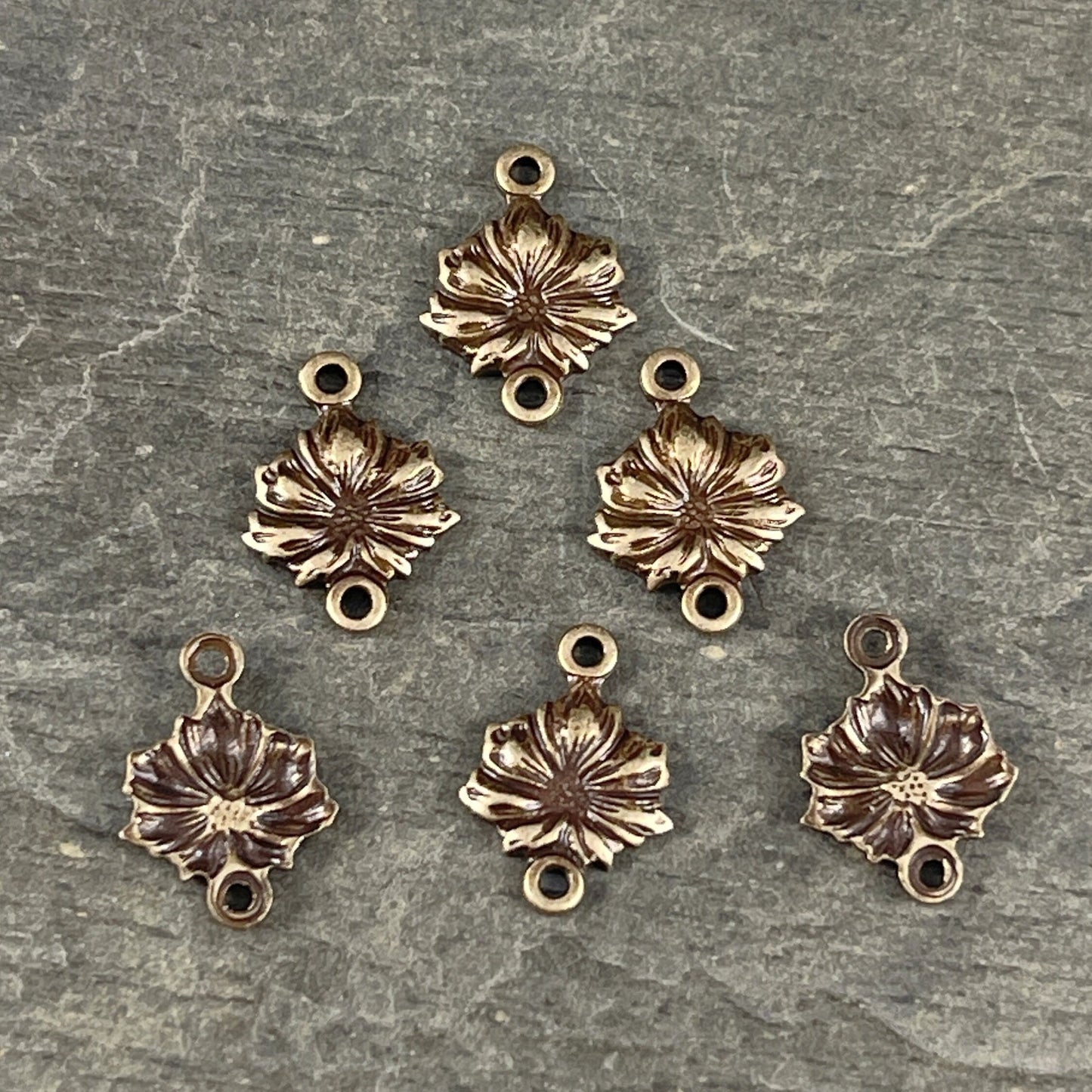 Small Flower Theme Link ~ Oxidized Brass Detailed Flower Link for Jewelry ~ 11x8mm Brass Link (VJS/C85) * Qty. 4