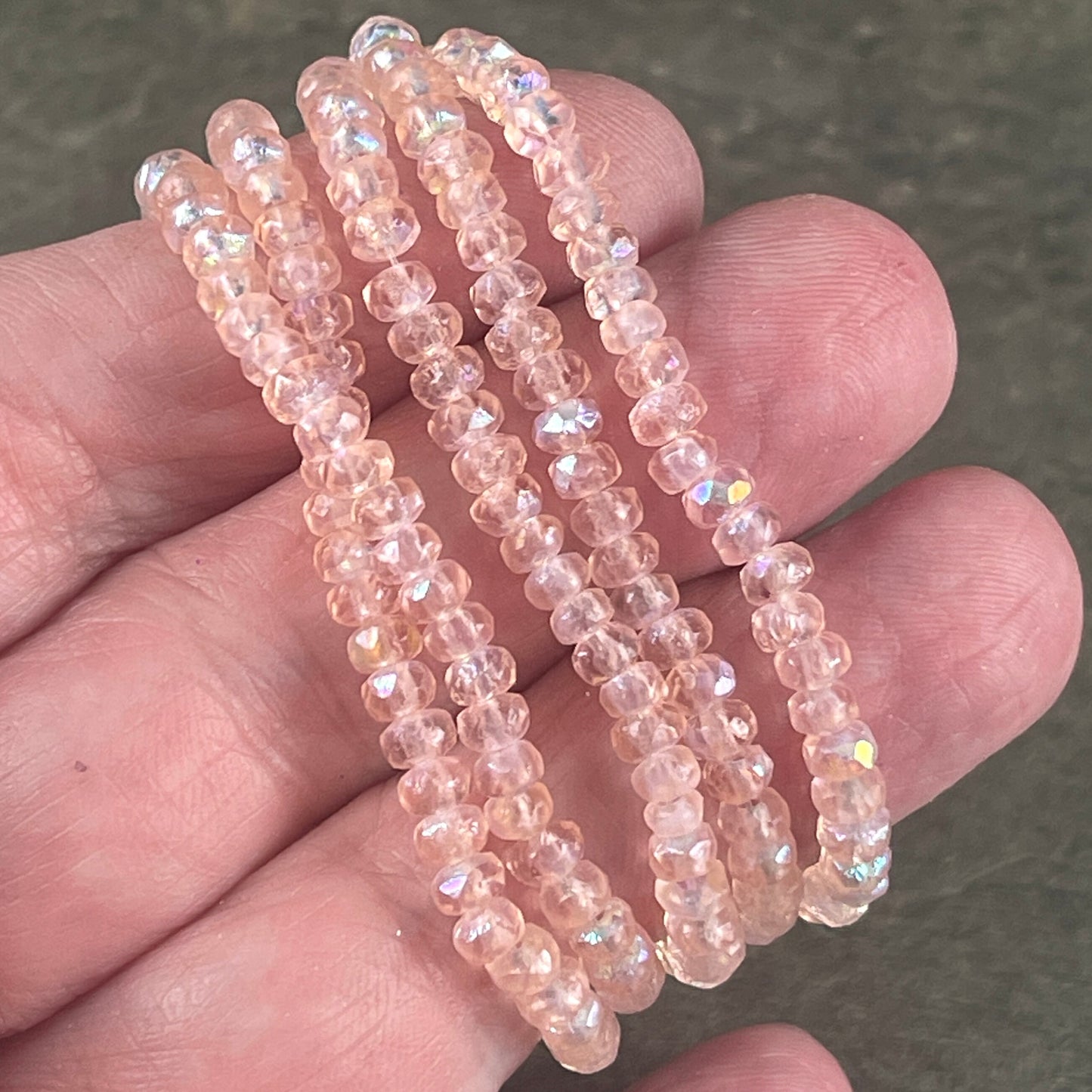 Faceted Vintage Rose Czech Glass Rondelles ~ Transparent Etched Pale Pink with AB Finish ~ 4x2.5mm Pink Spacer Beads (RON3/N-1253) * Qty. 50