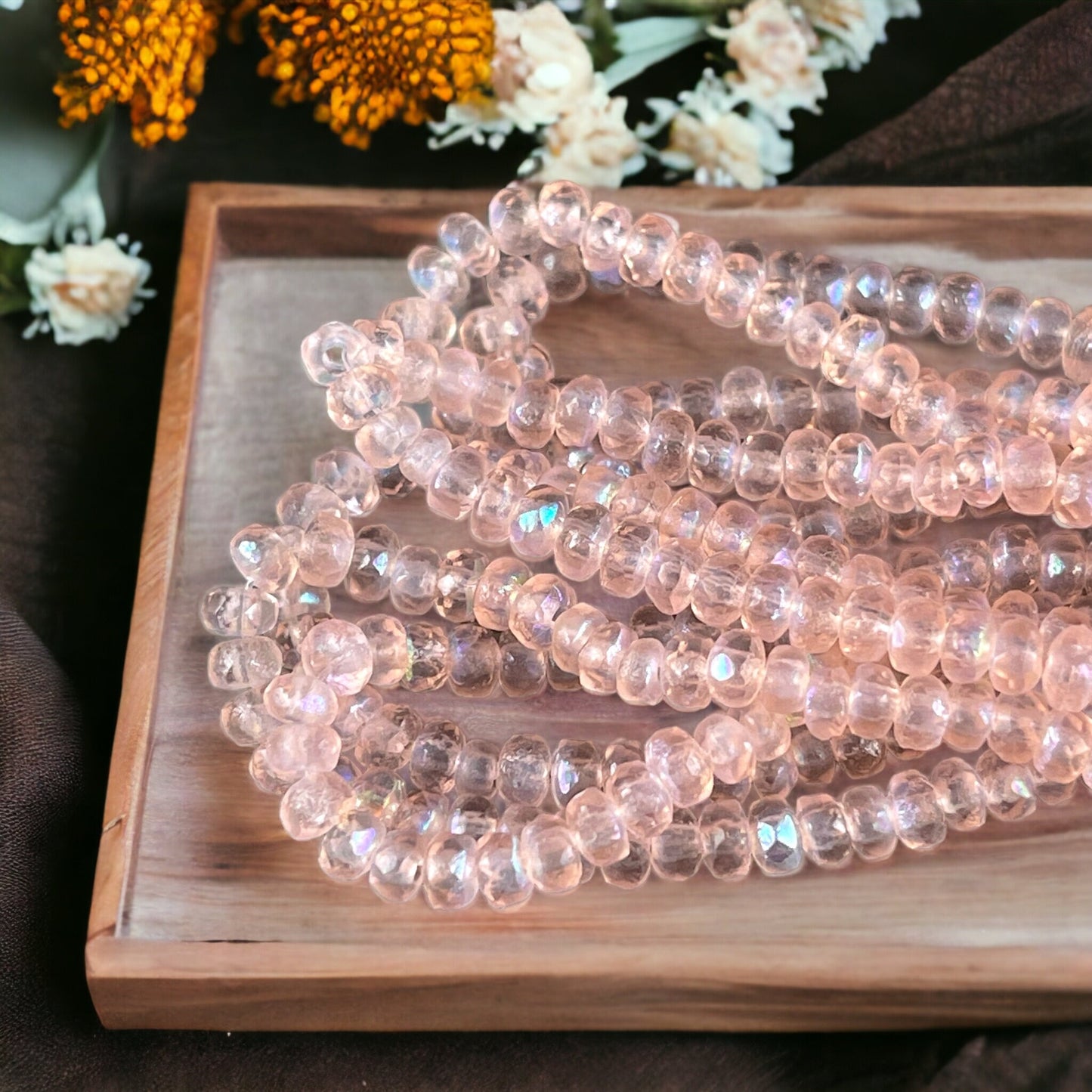 Faceted Vintage Rose Czech Glass Rondelles ~ Transparent Etched Pale Pink with AB Finish ~ 4x2.5mm Pink Spacer Beads (RON3/N-1253) * Qty. 50