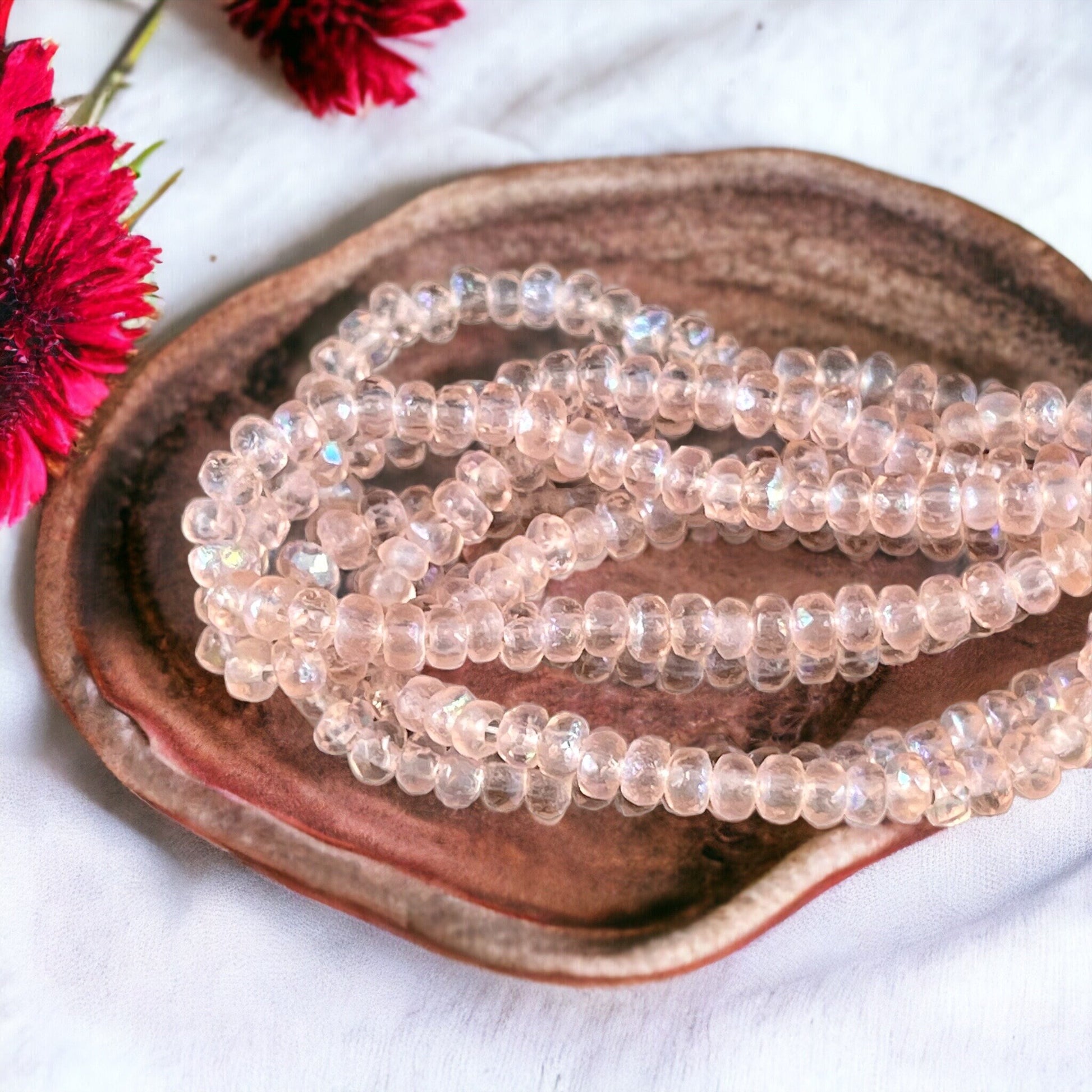 Faceted Vintage Rose Czech Glass Rondelles ~ Transparent Etched Pale Pink with AB Finish ~ 4x2.5mm Pink Spacer Beads (RON3/N-1253) * Qty. 50
