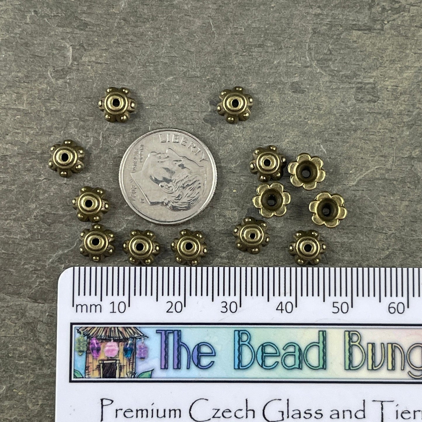 Bronze Bead Caps ~ 7mm Tibetan Style Metal Bead Caps, Nickel Free Floral Theme Bead Caps (MLF0571Y) * Qty. 100