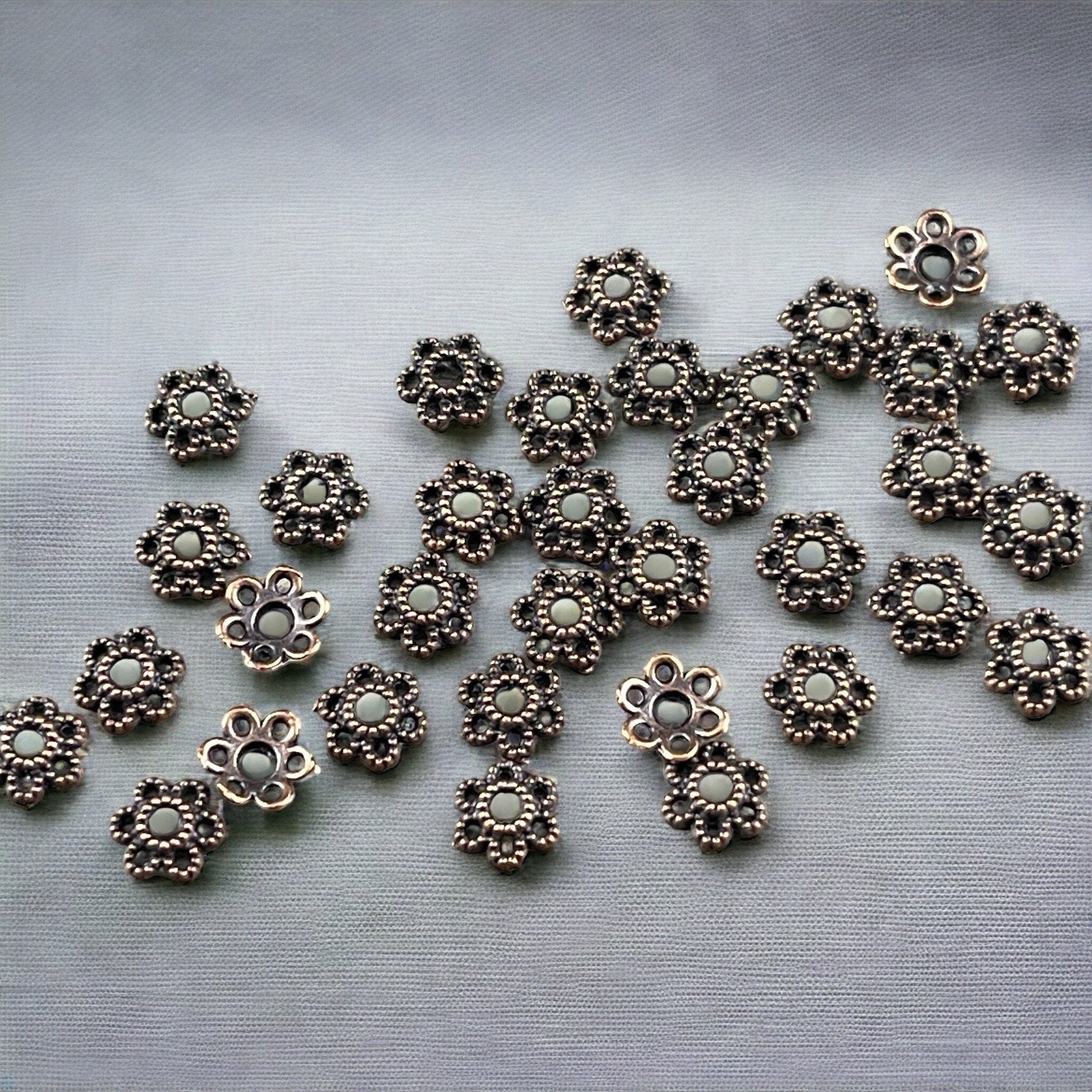 Antiqued Copper Bead Caps 6mm Filigree Flower Petals, Delicate and Dainty Small Bead Caps (S221-R-NF) 100