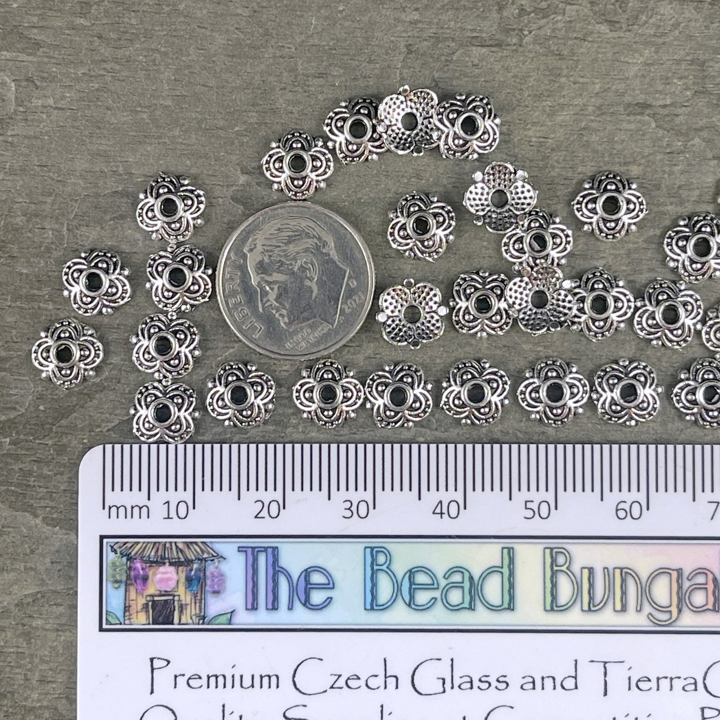 Antiqued Silver Bead Caps ~ 8mm Four Petal Flower Bead Caps, Nickel Free Bead Caps (E381-01AS) * Qty. 100