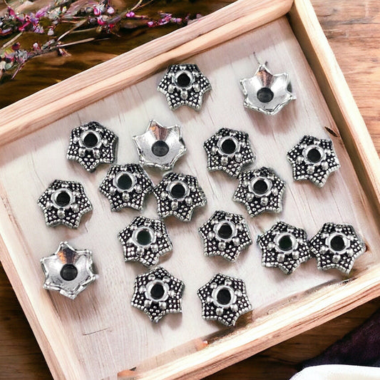 Antiqued Silver Bead Caps ~ 7mm 6-Point Star Bead Caps, Nickel Free Bead Caps (AA188-AS-NR) * Qty. 100