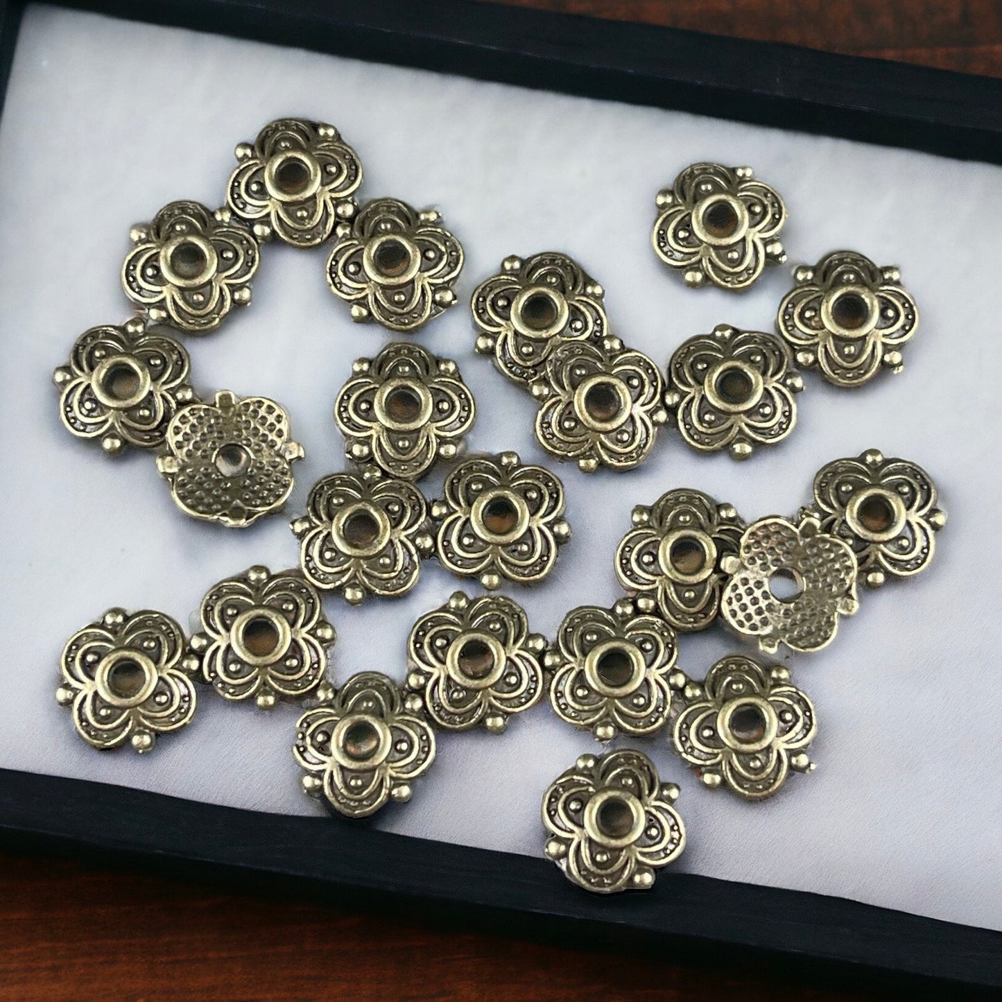 Antiqued Brass Bead Caps ~ 8mm Four Petal Flower Bead Caps, Nickel Free Bead Caps, Bronze Bead Caps (S222-AB) * Qty. 100