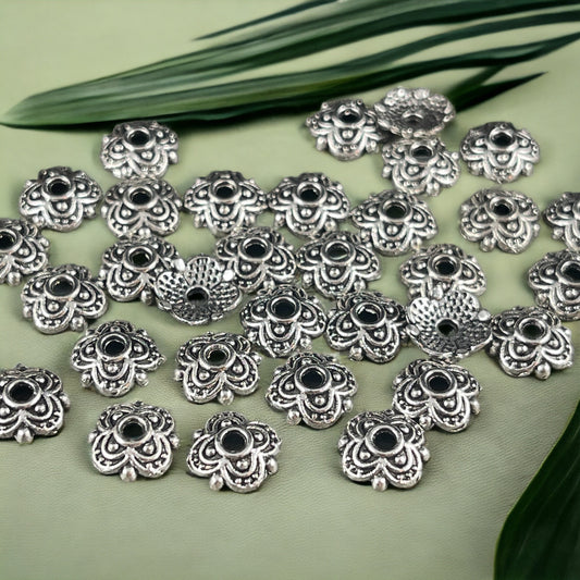 Antiqued Silver Bead Caps ~ 8mm Four Petal Flower Bead Caps, Nickel Free Bead Caps (E381-01AS) * Qty. 100