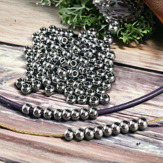 Stainless Steel Spacer Beads ~ 4x3mm Round Metal Beads, Small Dark Silver Spacer Beads (STAS-T021-4) * Qty. 50