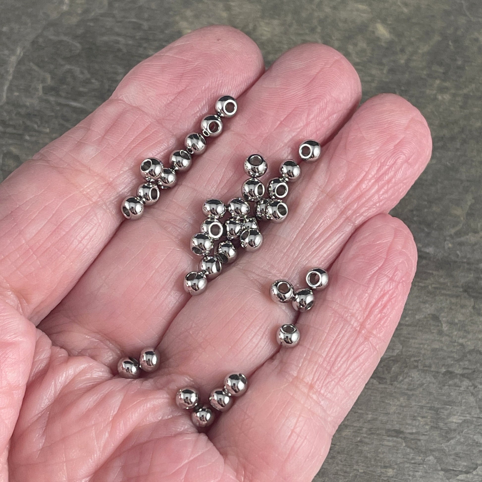 Stainless Steel Spacer Beads ~ 4x3mm Round Metal Beads, Small Dark Silver Spacer Beads (STAS-T021-4) * Qty. 50