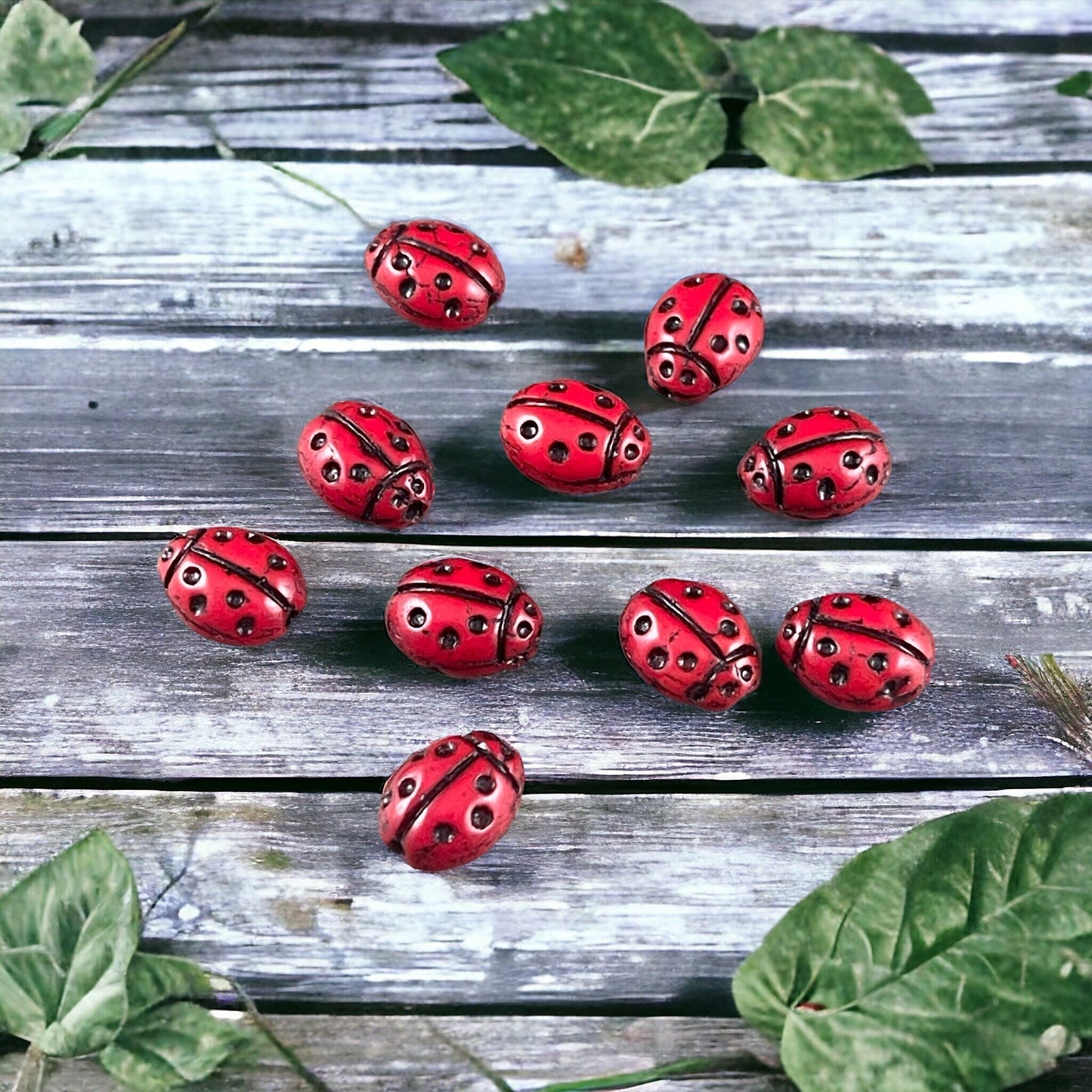 Lady Bug Beads, Czech Glass Ladybug Beads, Red Lady Bugs, Red and Black Beads, Czech Glass Beads, Specialty Czech Beads (RJ-4268) Qty. 10