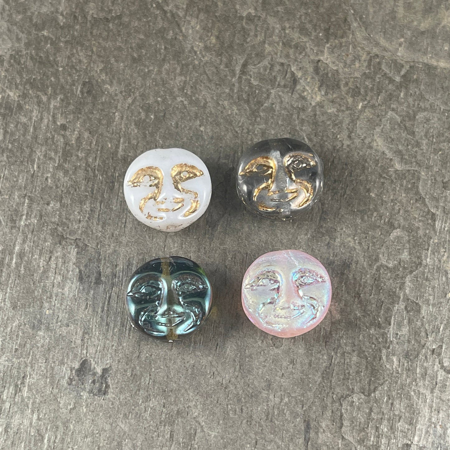 Man in the Moon Assortment, Moon Face Beads, Czech Glass Beads, Pairs of Beads for Earrings, Bead Assortment (Moon-2403) * Qty. 8