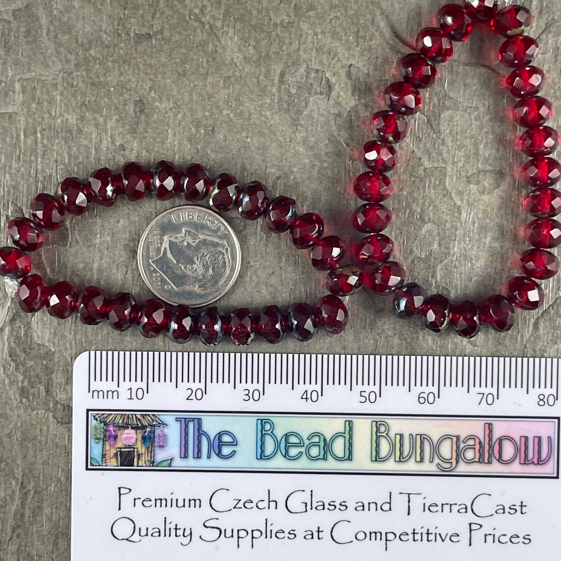 7x5mm Red Czech Glass Beads ~ Transparent Ruby Red Faceted Rondelles with Picasso Finish (R7/N-0720) * Qty. 25