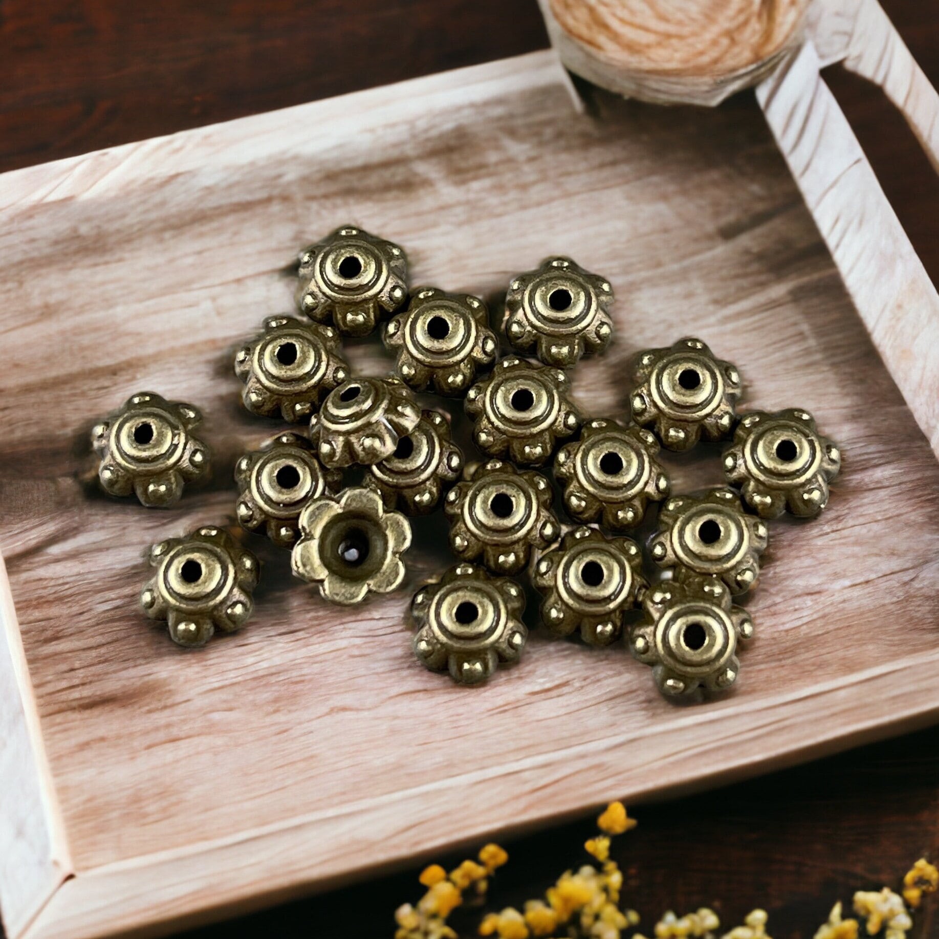 Bronze Bead Caps ~ 7mm Tibetan Style Metal Bead Caps, Nickel Free Floral Theme Bead Caps (MLF0571Y) * Qty. 100