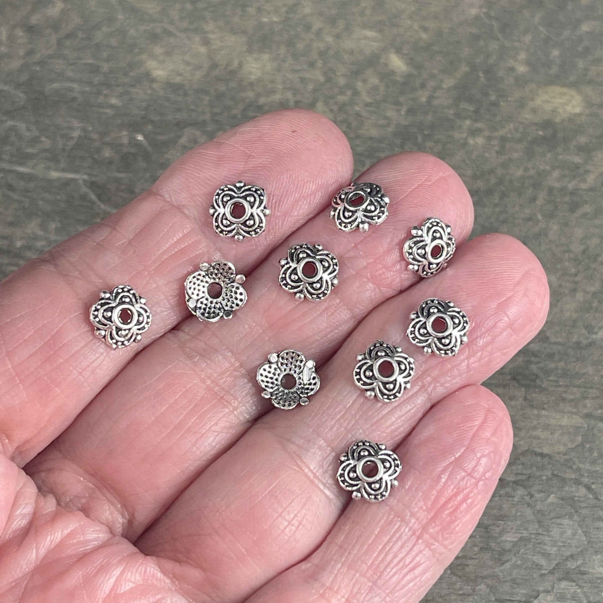 Antiqued Silver Bead Caps ~ 8mm Four Petal Flower Bead Caps, Nickel Free Bead Caps (E381-01AS) * Qty. 100