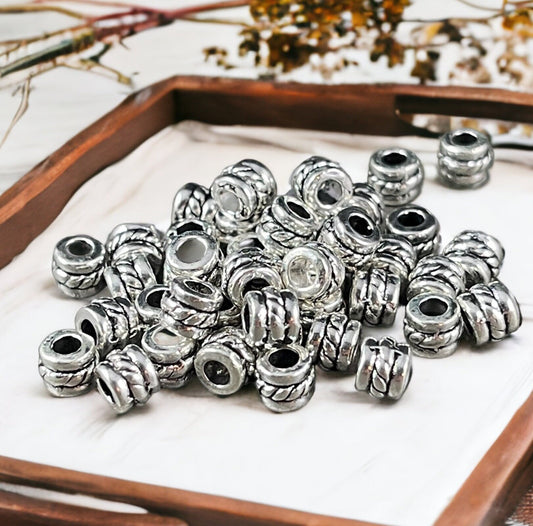 Antiqued Silver Tube Bead ~ 5x4mm Column Bead with 2.2mm Hole ~ Silver Metal Spacer Beads (0447Y-AS-NF) * Qty. 100