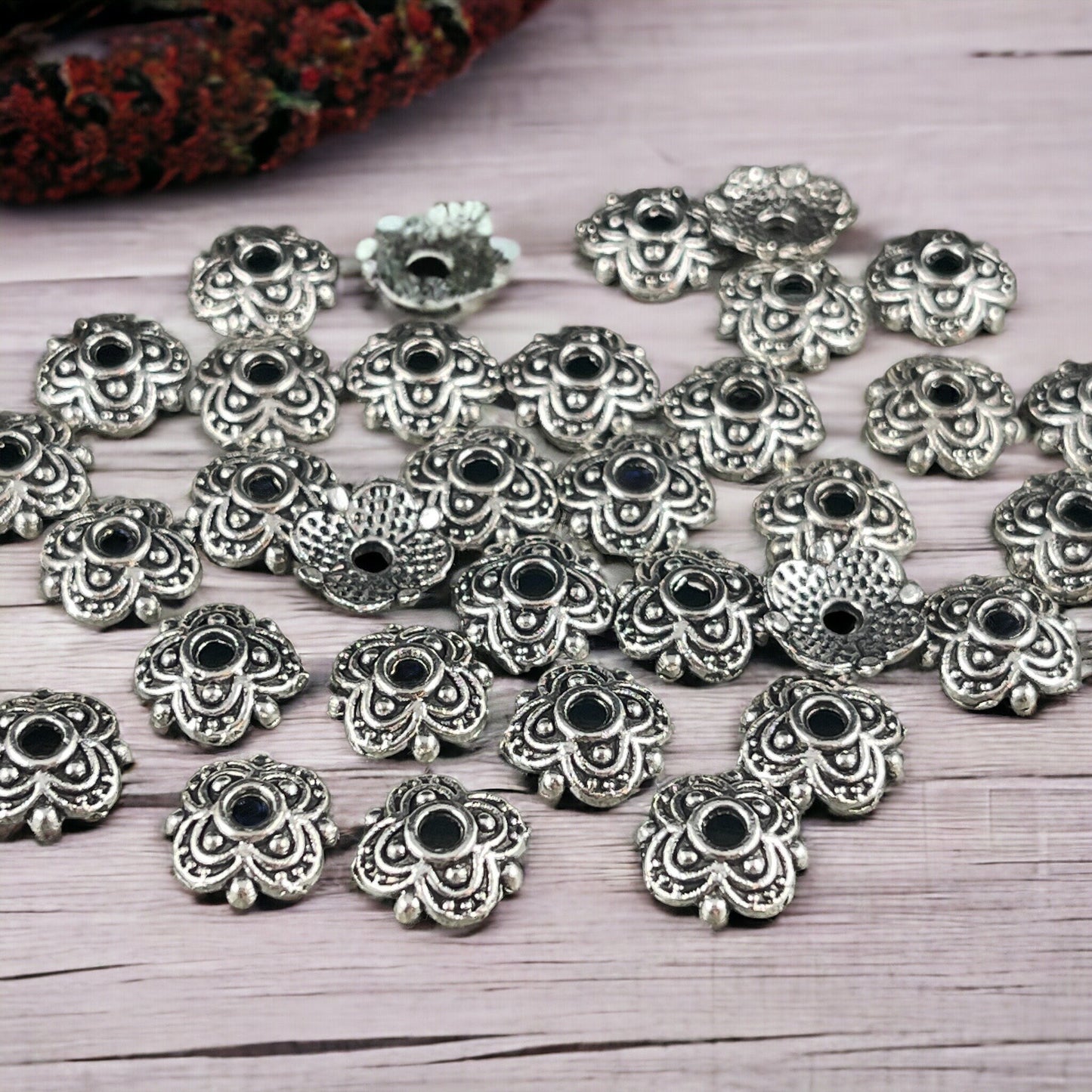 Antiqued Silver Bead Caps ~ 8mm Four Petal Flower Bead Caps, Nickel Free Bead Caps (E381-01AS) * Qty. 100