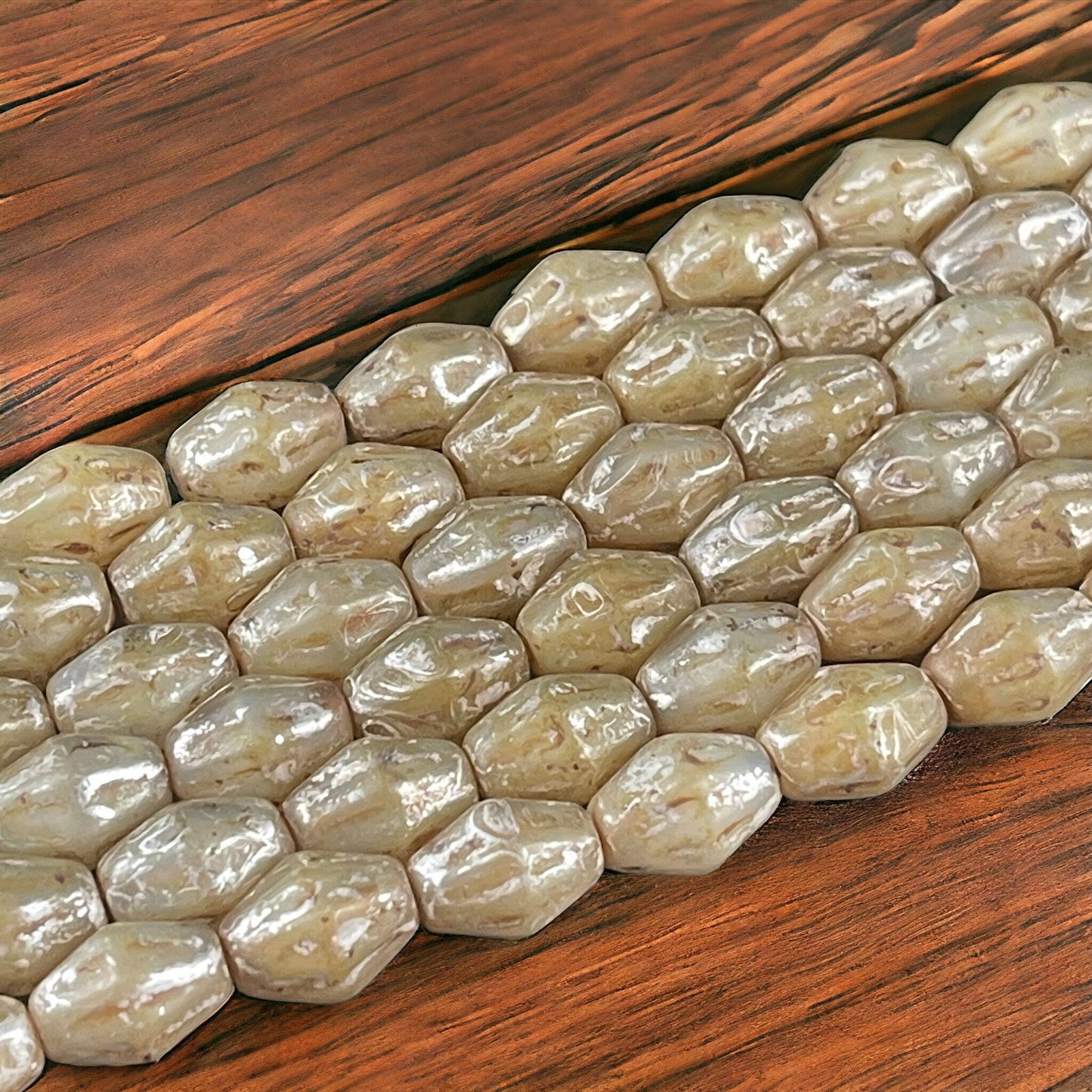 Czech Glass Beads - Champagne Bicone, 10x8mm Bicone Beads, Picasso Beads, Gold Champagne Glass Beads (OCB/BIC13) * Qty. 10