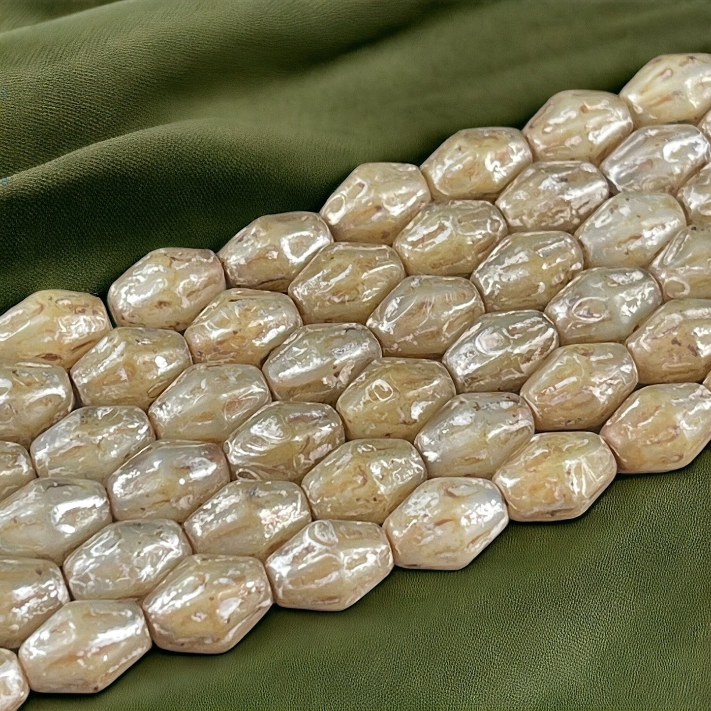 Czech Glass Beads - Champagne Bicone, 10x8mm Bicone Beads, Picasso Beads, Gold Champagne Glass Beads (OCB/BIC13) * Qty. 10
