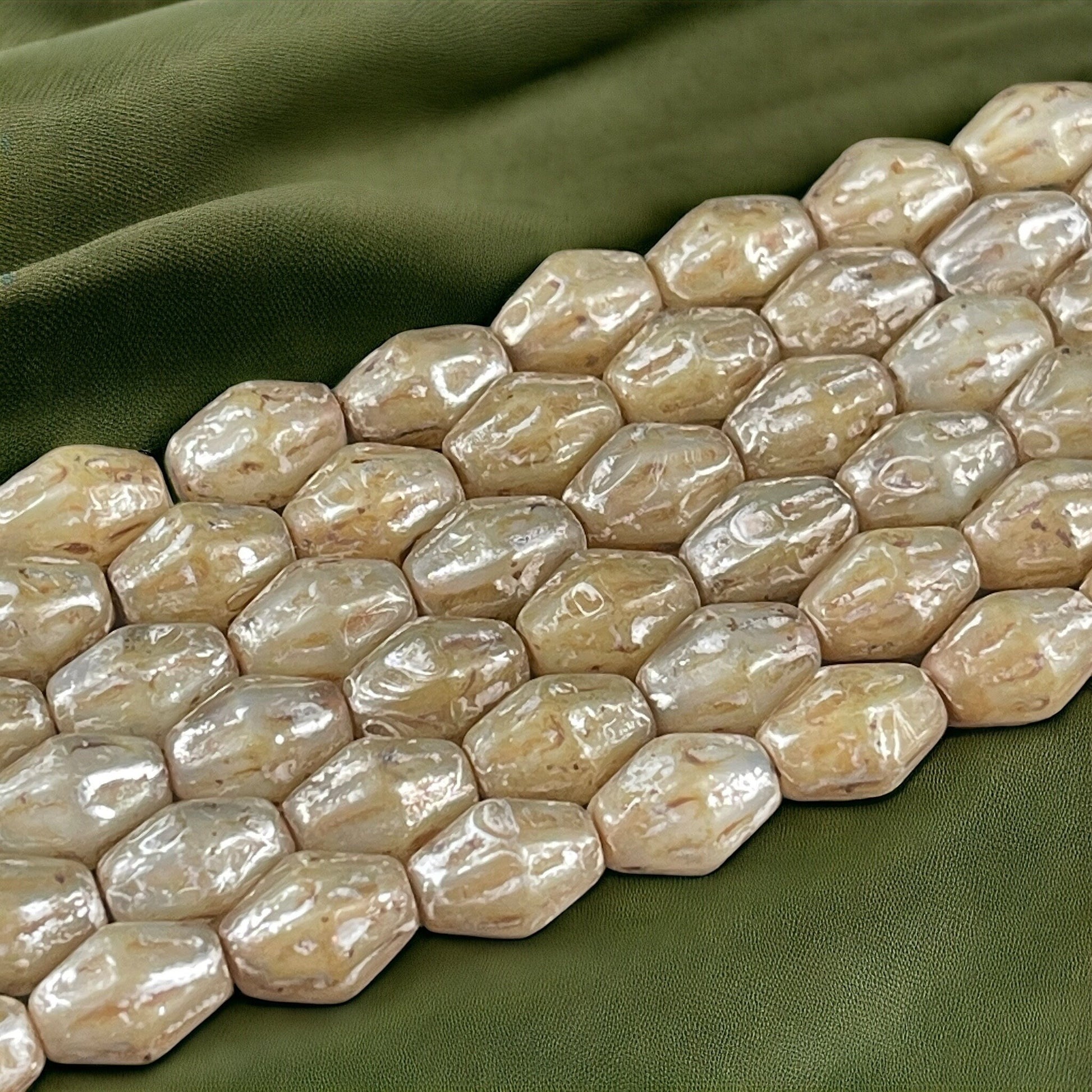 Czech Glass Beads - Champagne Bicone, 10x8mm Bicone Beads, Picasso Beads, Gold Champagne Glass Beads (OCB/BIC13) * Qty. 10