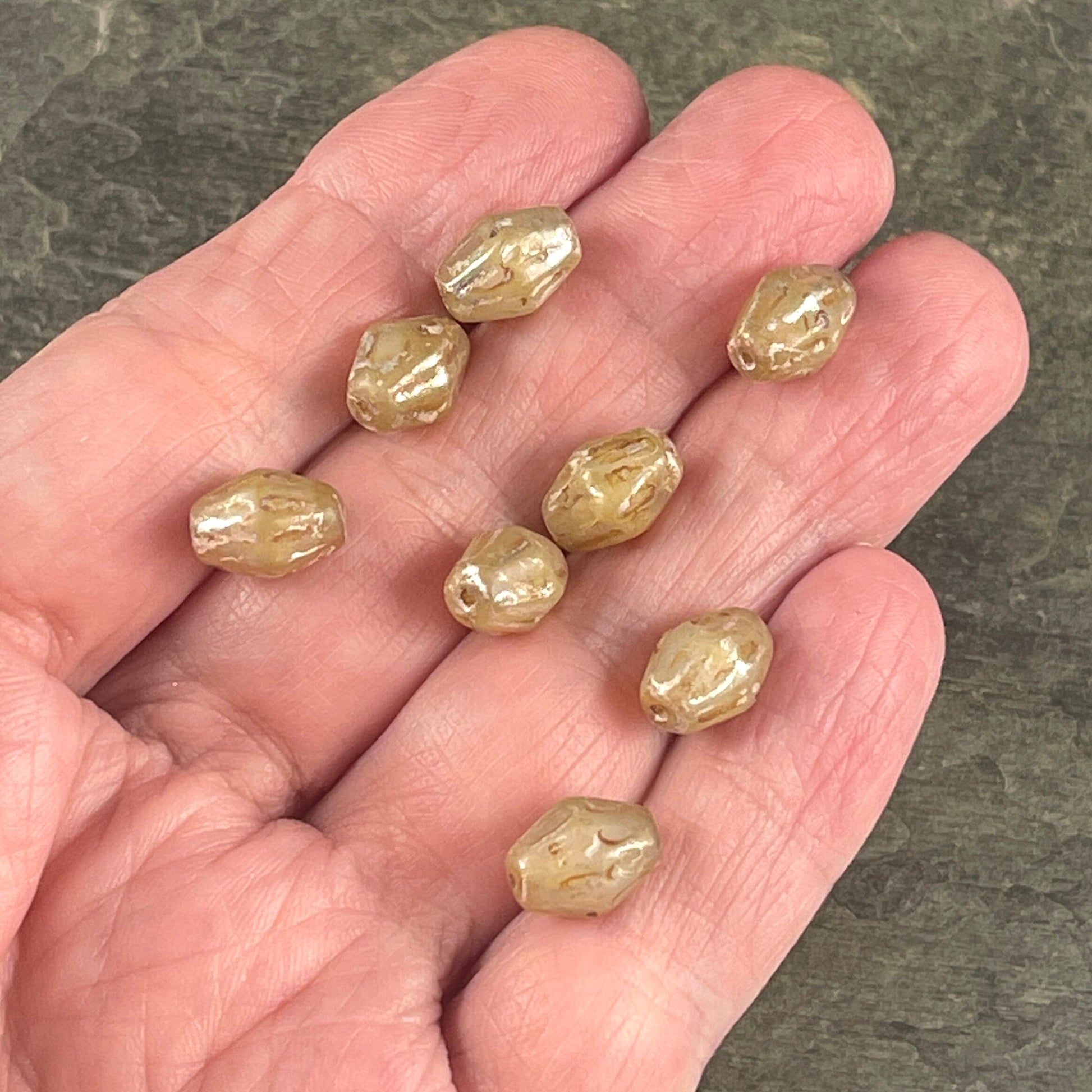 Czech Glass Beads - Champagne Bicone, 10x8mm Bicone Beads, Picasso Beads, Gold Champagne Glass Beads (OCB/BIC13) * Qty. 10