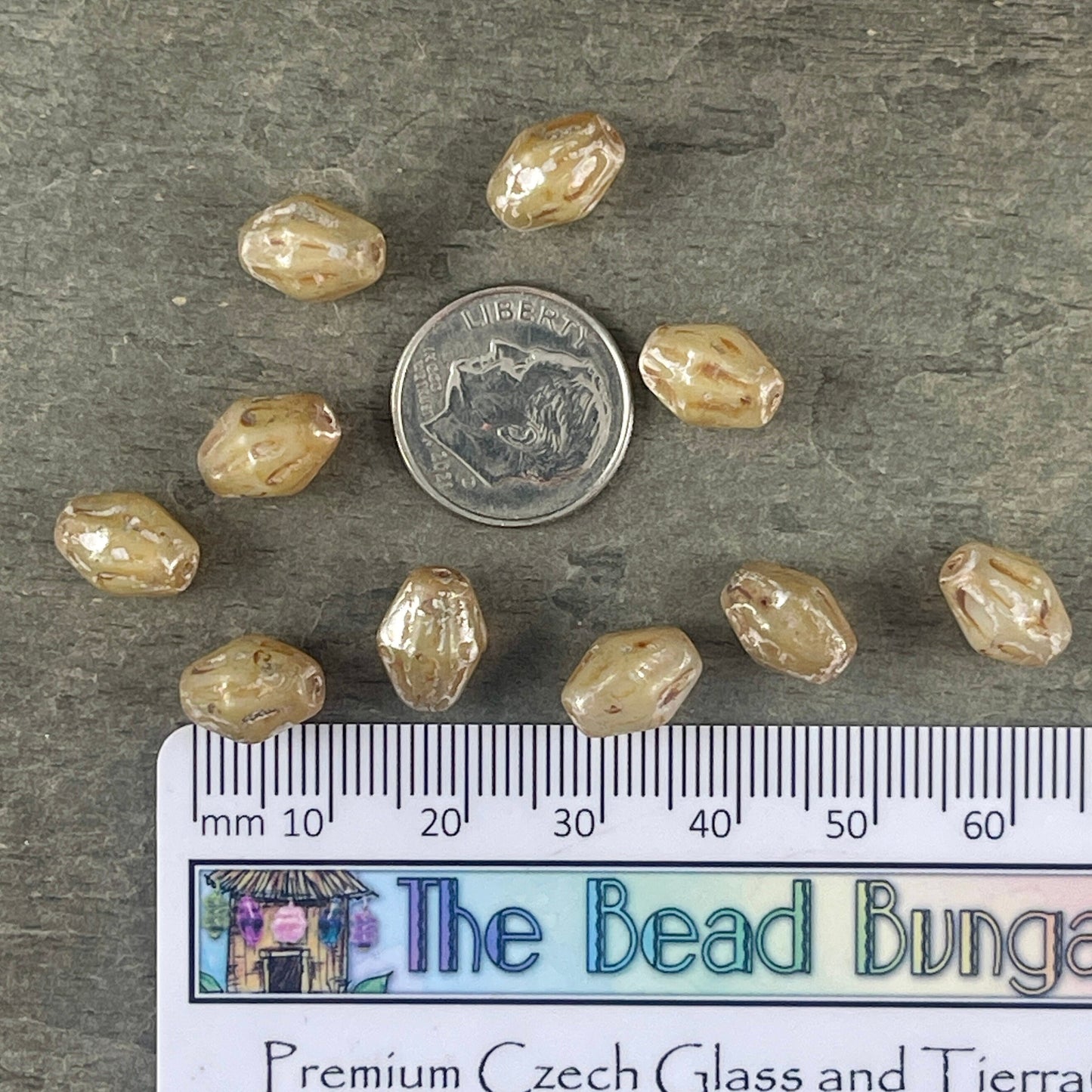 Czech Glass Beads - Champagne Bicone, 10x8mm Bicone Beads, Picasso Beads, Gold Champagne Glass Beads (OCB/BIC13) * Qty. 10