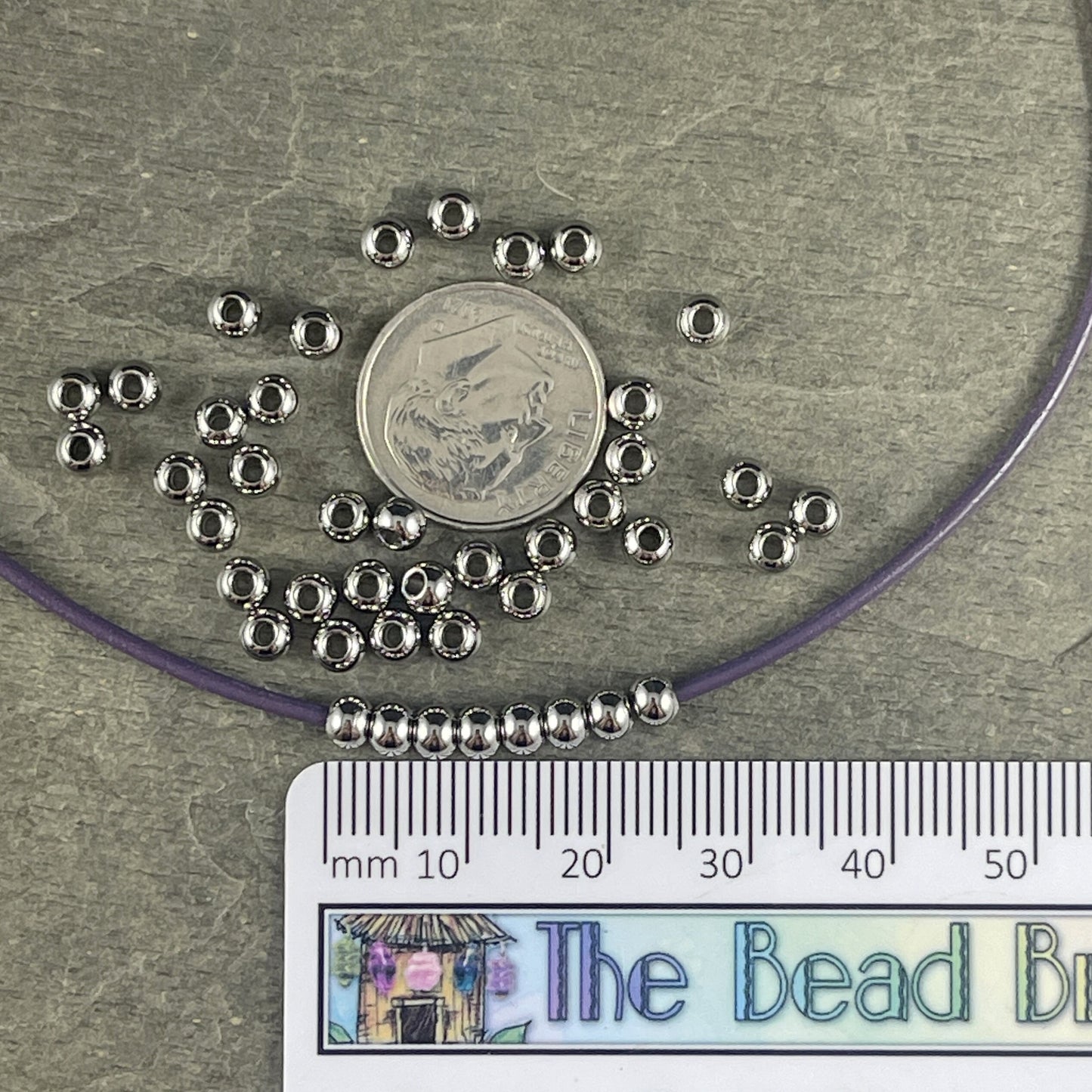 Stainless Steel Spacer Beads ~ 4x3mm Round Metal Beads, Small Dark Silver Spacer Beads (STAS-T021-4) * Qty. 50