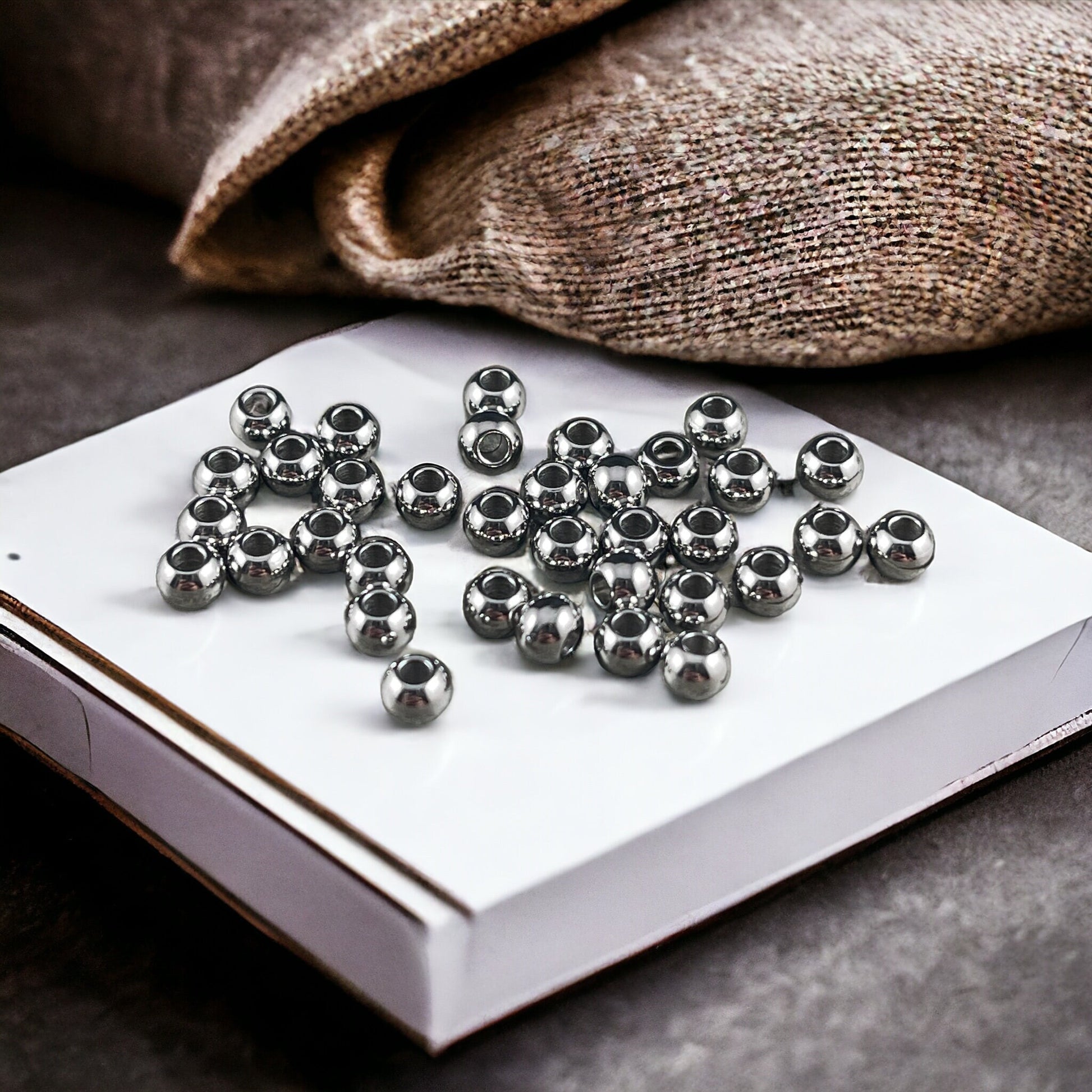 Stainless Steel Spacer Beads ~ 4x3mm Round Metal Beads, Small Dark Silver Spacer Beads (STAS-T021-4) * Qty. 50