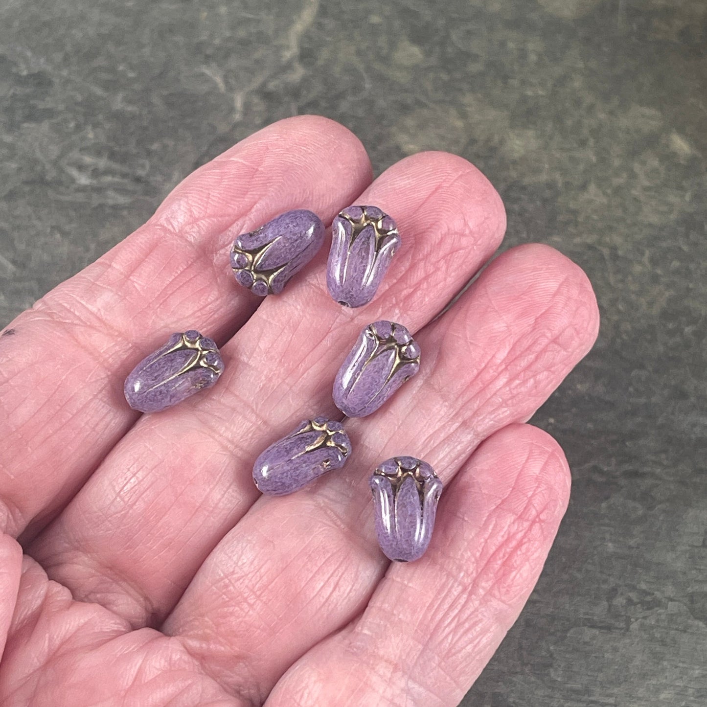 12x8mm Lily Bud Flower Assortment, Fuchsia Pink, Light Blue and Lavender Flower Beads (LBud-Mix) * Qty. 12