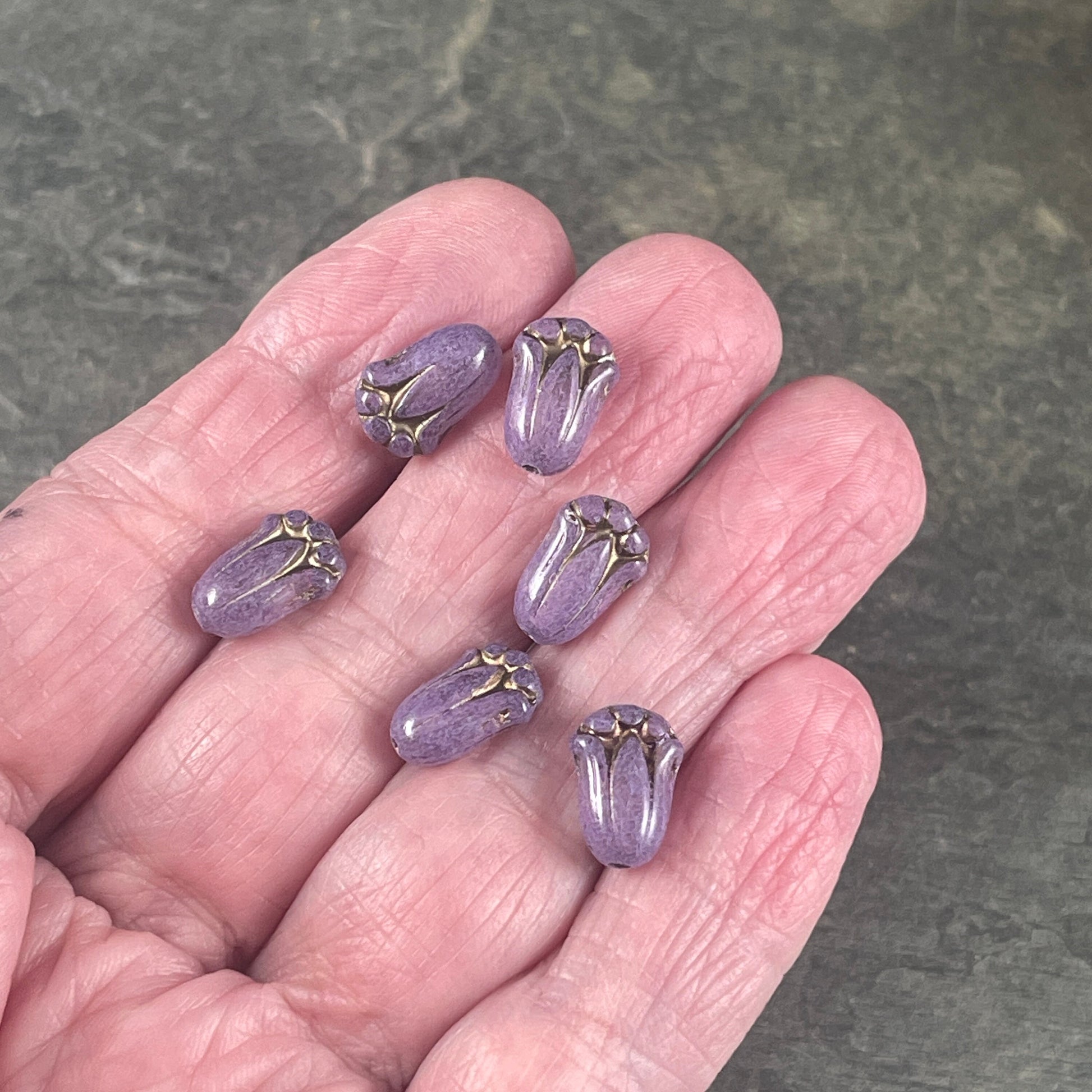 12x8mm Lily Bud Flower Assortment, Fuchsia Pink, Light Blue and Lavender Flower Beads (LBud-Mix) * Qty. 12