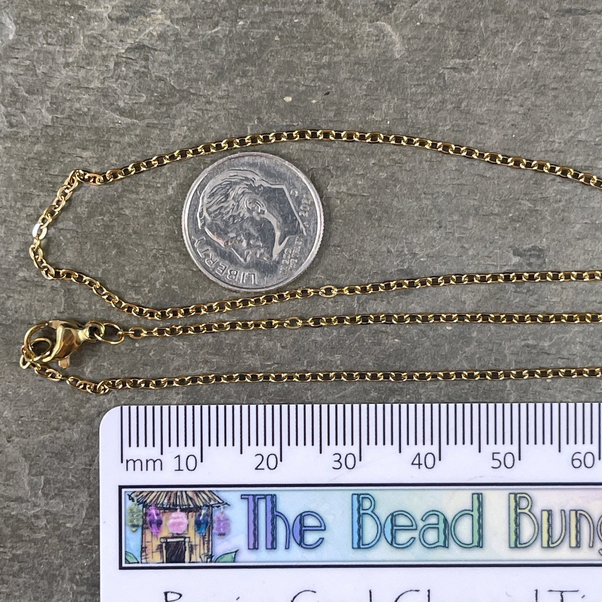 Gold Stainless Steel Chain Finished Necklace ~ 17.5" Gold Cable Link Necklace ~ 304 Stainless Steel 1.5mm Chain