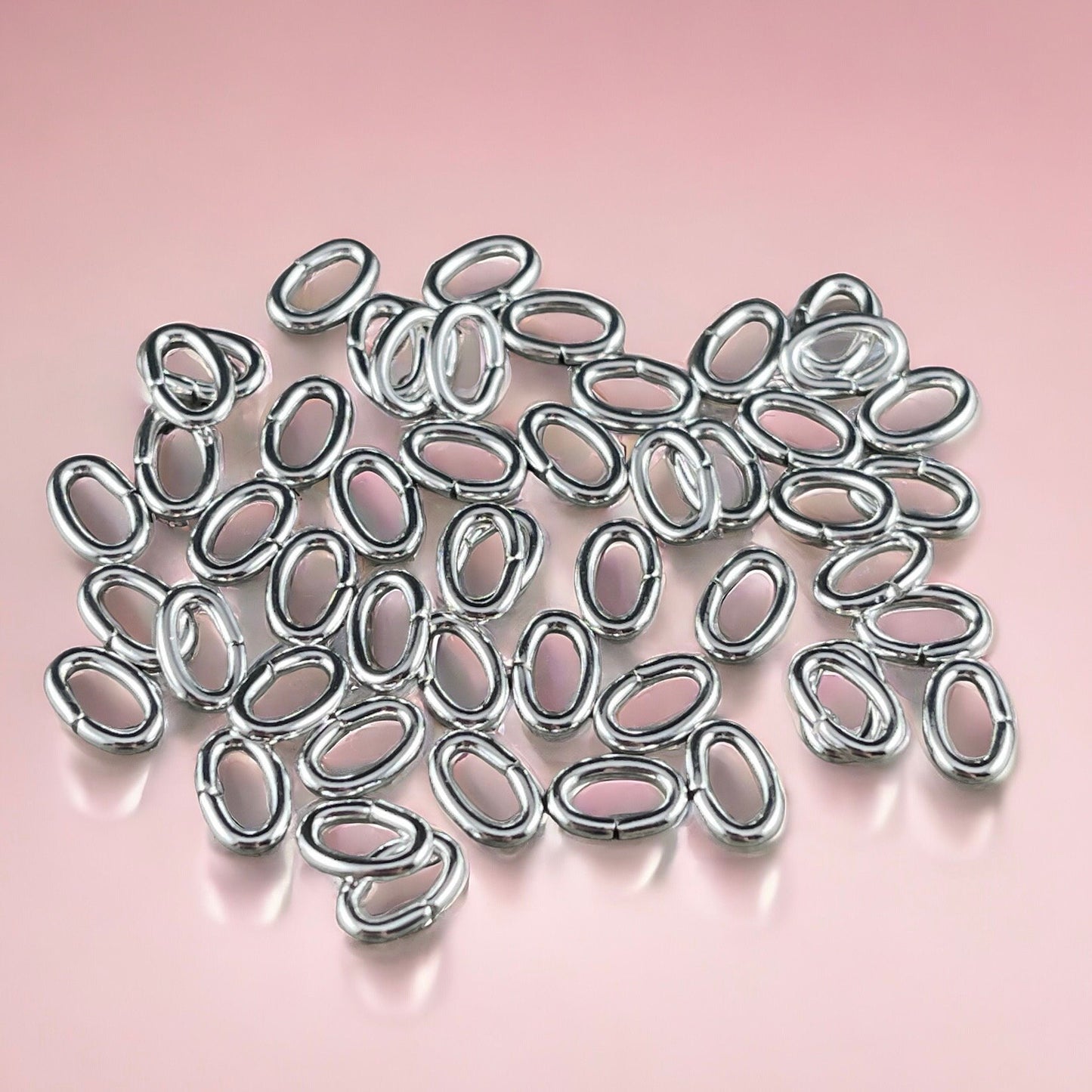 6x4mm Bright Silver Oval Jump Rings ~ 18g Silver Plated Brass Open Jump Rings ~ Oval Shape (FMG/9910) * Qty. 100